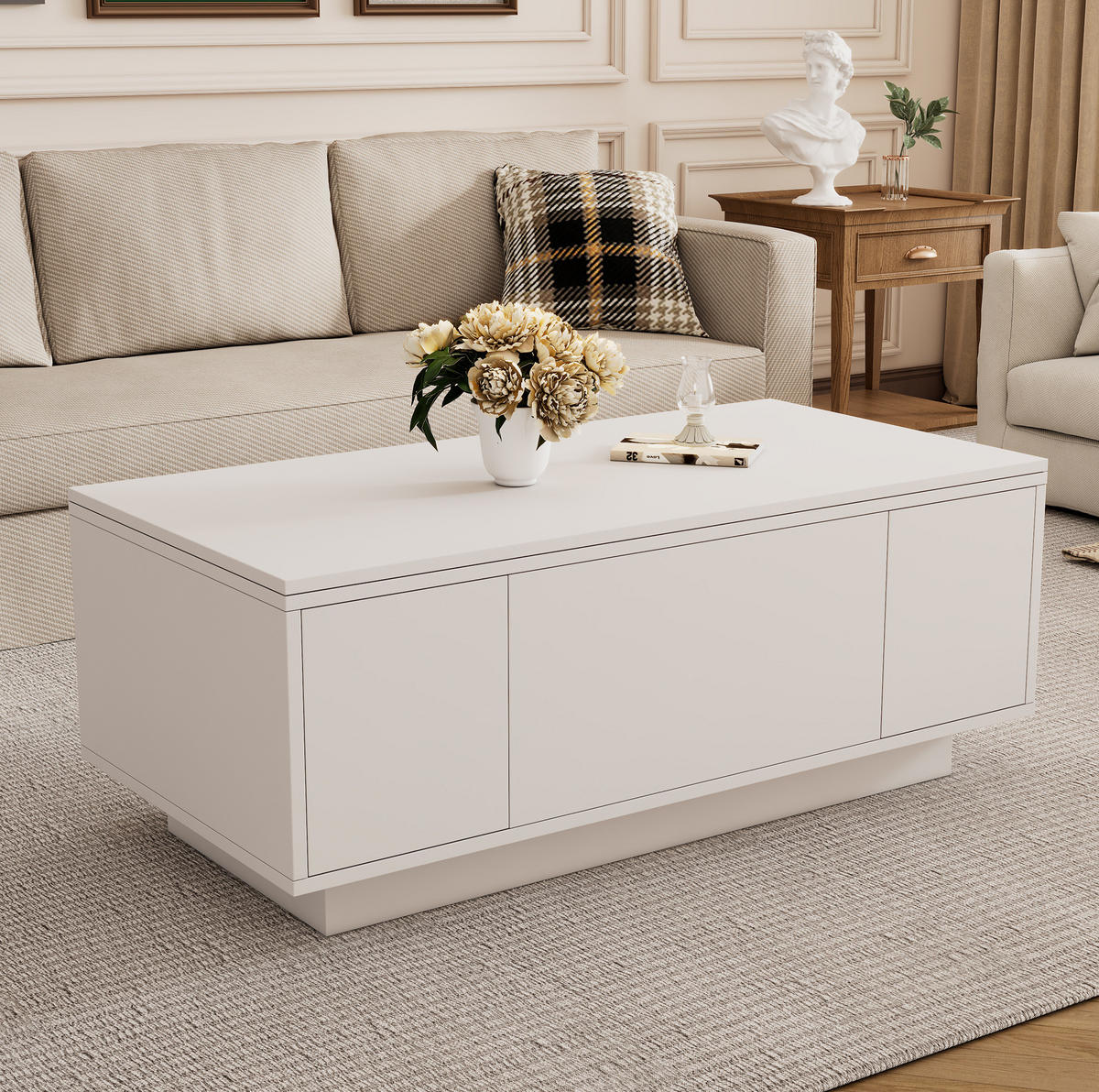 COUCHTISCH mit 2 Hebeplatten 100 x 50 x 43 cm Weiß - Weiß, Holzwerkstoff (100/50/55.5cm) - Meubliv