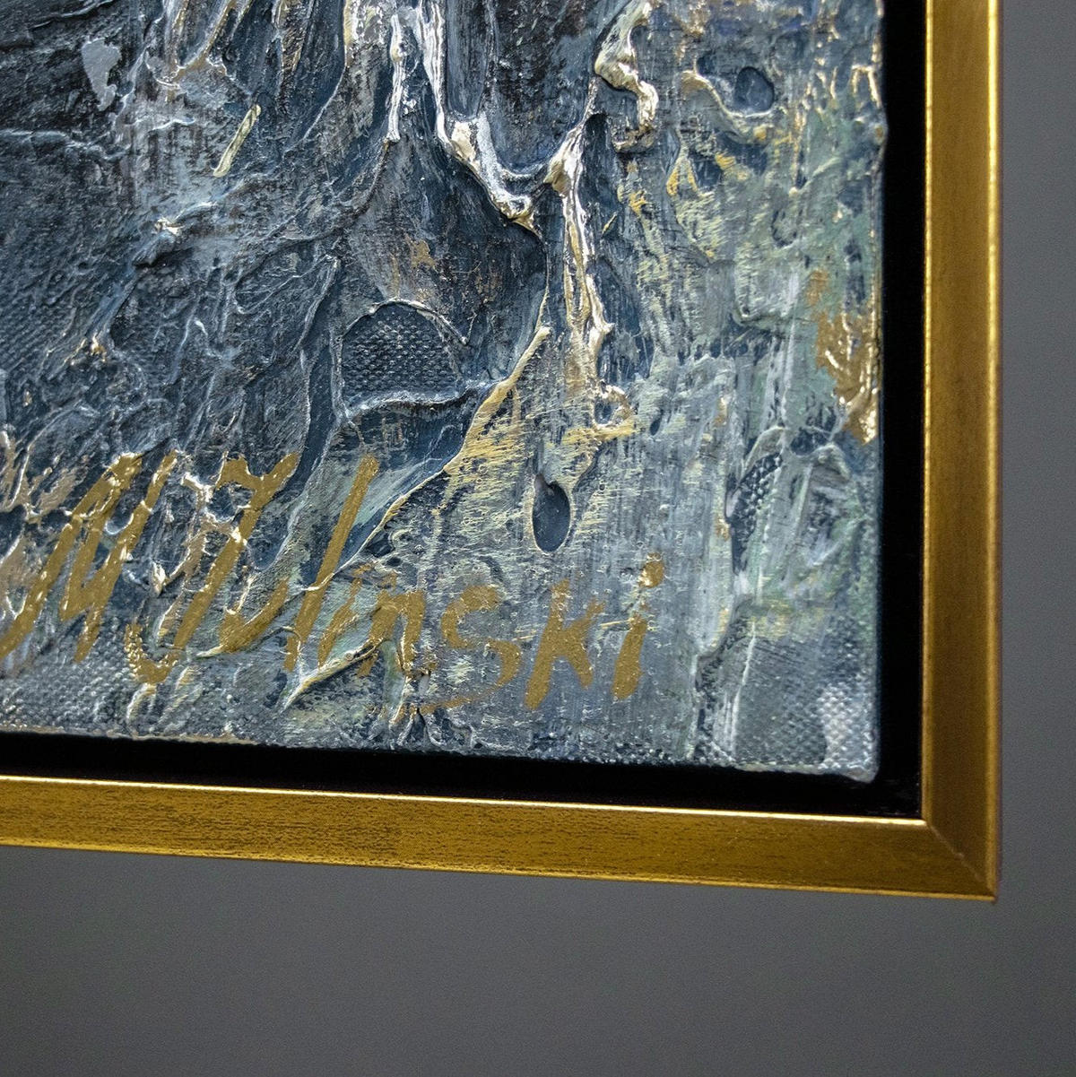 GEMÄLDE Spiegelungen II Schattenfugenrahmen Schwarz-Gold 140x70 cm - Schwarz Hochglanz, Holz (140/70cm) - YS-art gallery