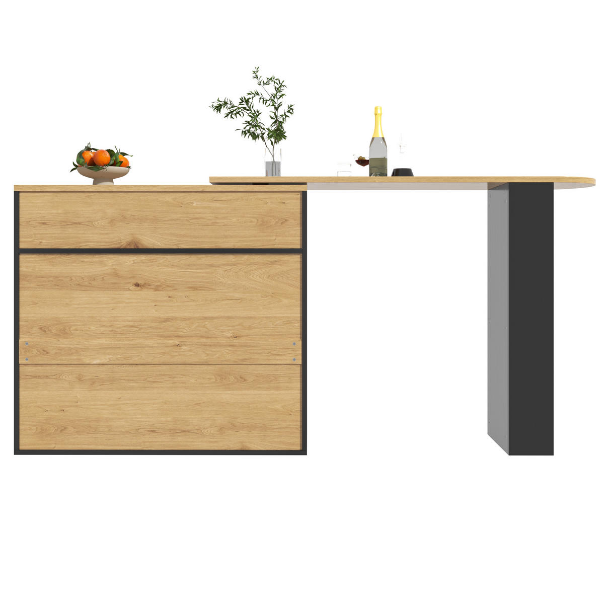 BARTISCH, MDF ausziehbar 138-204/39/104 cm mit Stauraum & 360° drehbar, Schwarz - Schwarz, Holzwerkstoff (39/104/138cm) - Redom