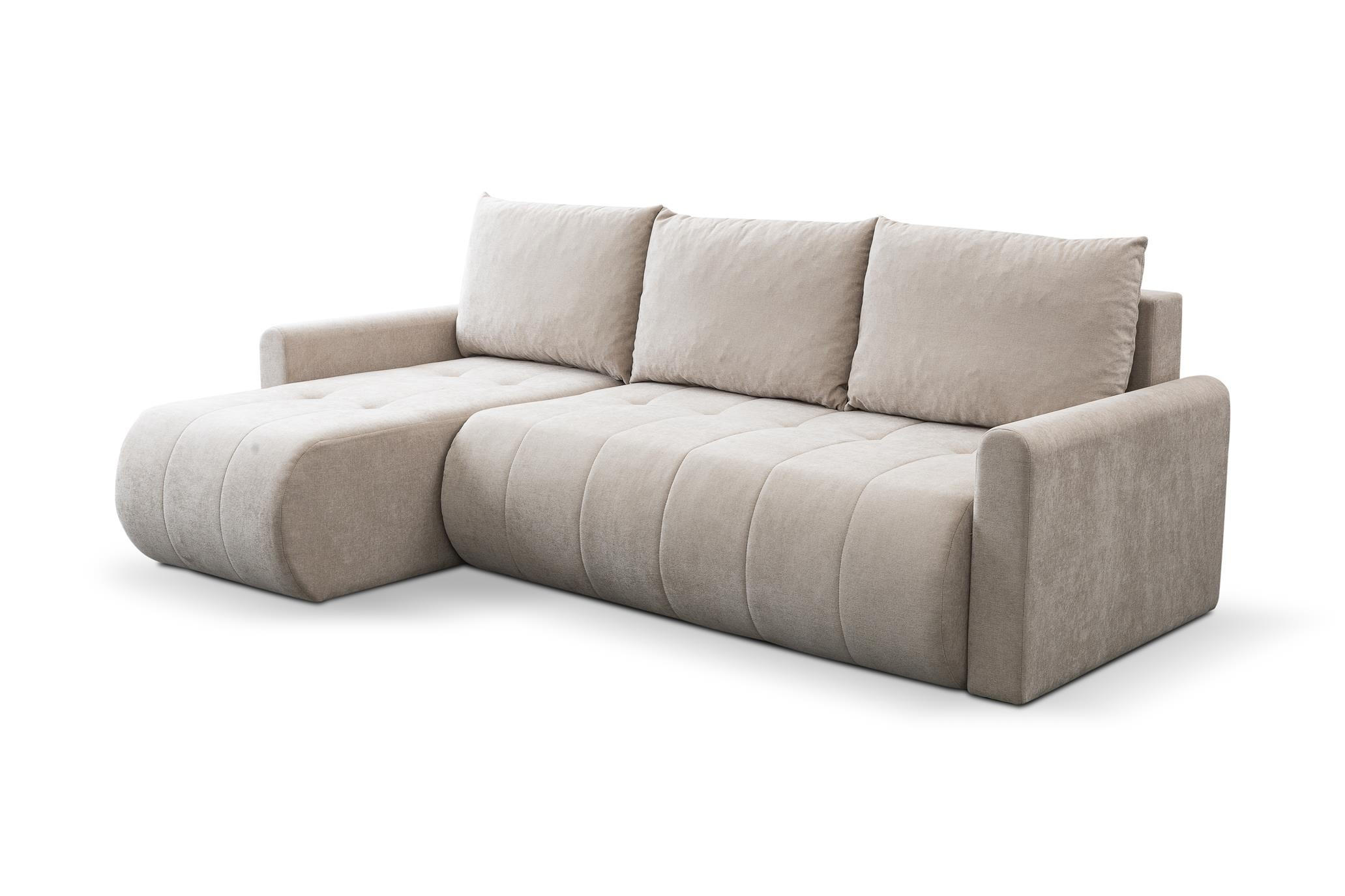 ECKSOFA Sprento Beige, in Chenille-Stoff, mit Schlaffunktion und Bettzeugfach - Beige, Holzwerkstoff/Textil (230/149cm) - Bettso