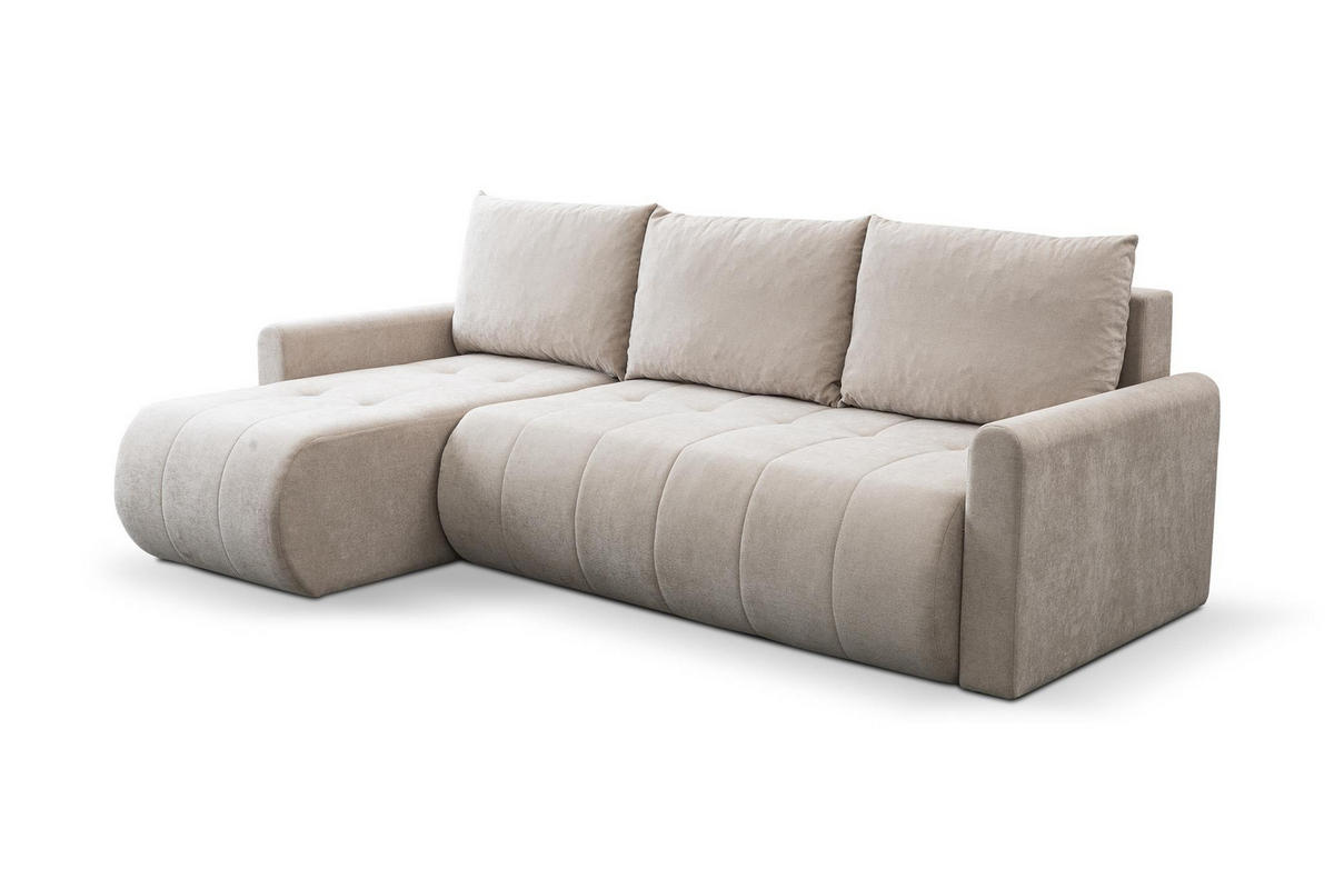 ECKSOFA Sprento Beige, in Chenille-Stoff, mit Schlaffunktion und Bettzeugfach - Beige, Holzwerkstoff/Textil (230/149cm) - Bettso