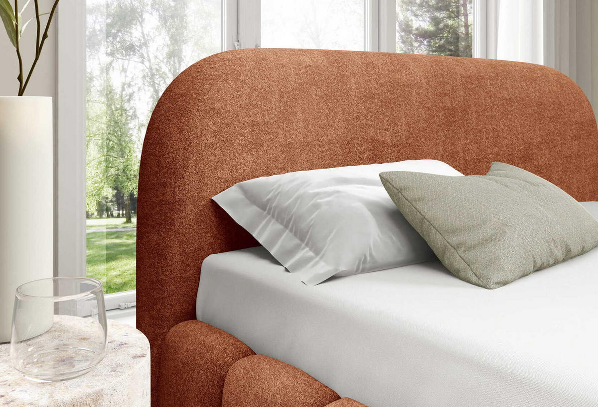 POLSTERBETT 200x200 Noemi, runde Kopfteil, Bettkasten, Samtstoff, Orange - Orange, Holz/Textil (200/200cm) - Emporius