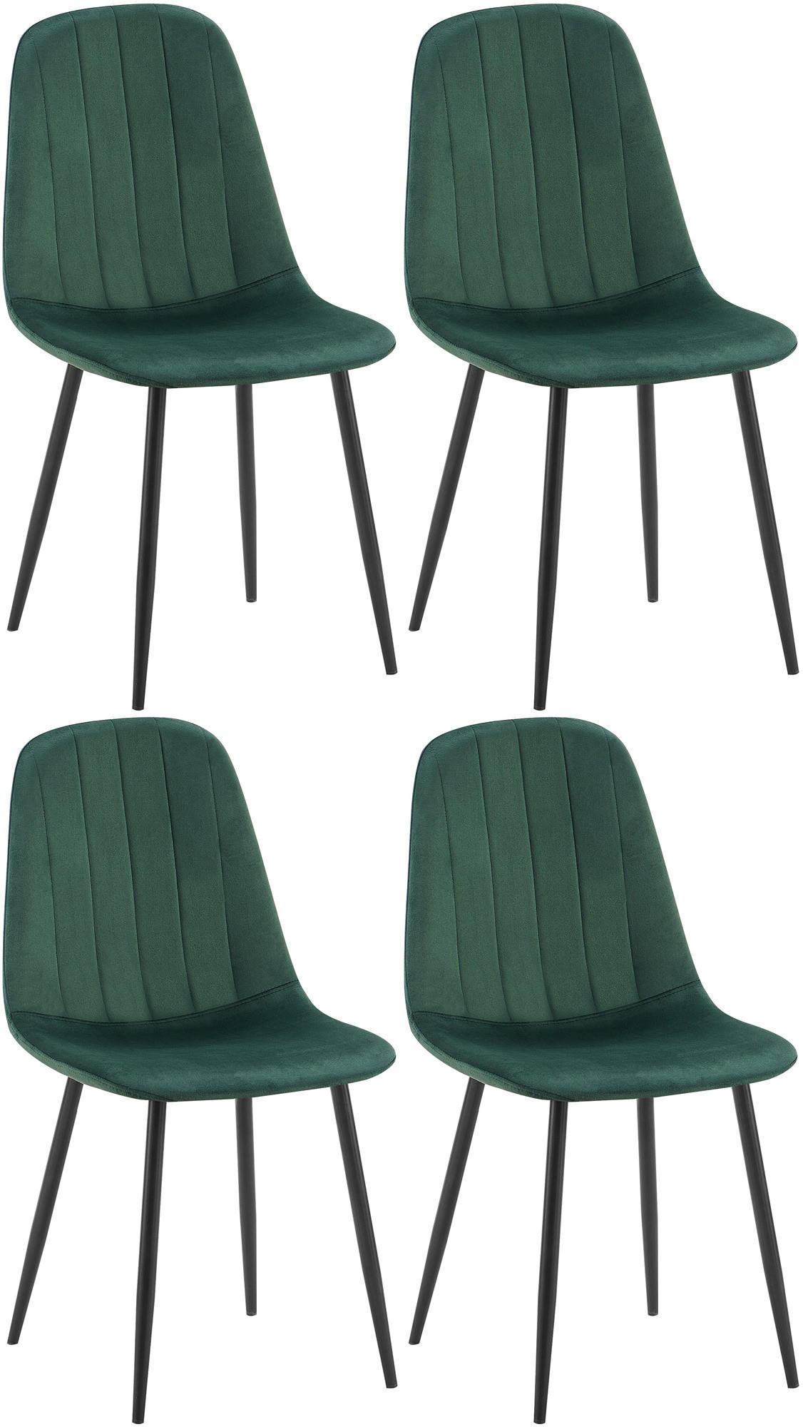 STUHL 4er Set Samt Grün - Schwarz/Grün, Textil/Metall (45/88/54cm) - CLP