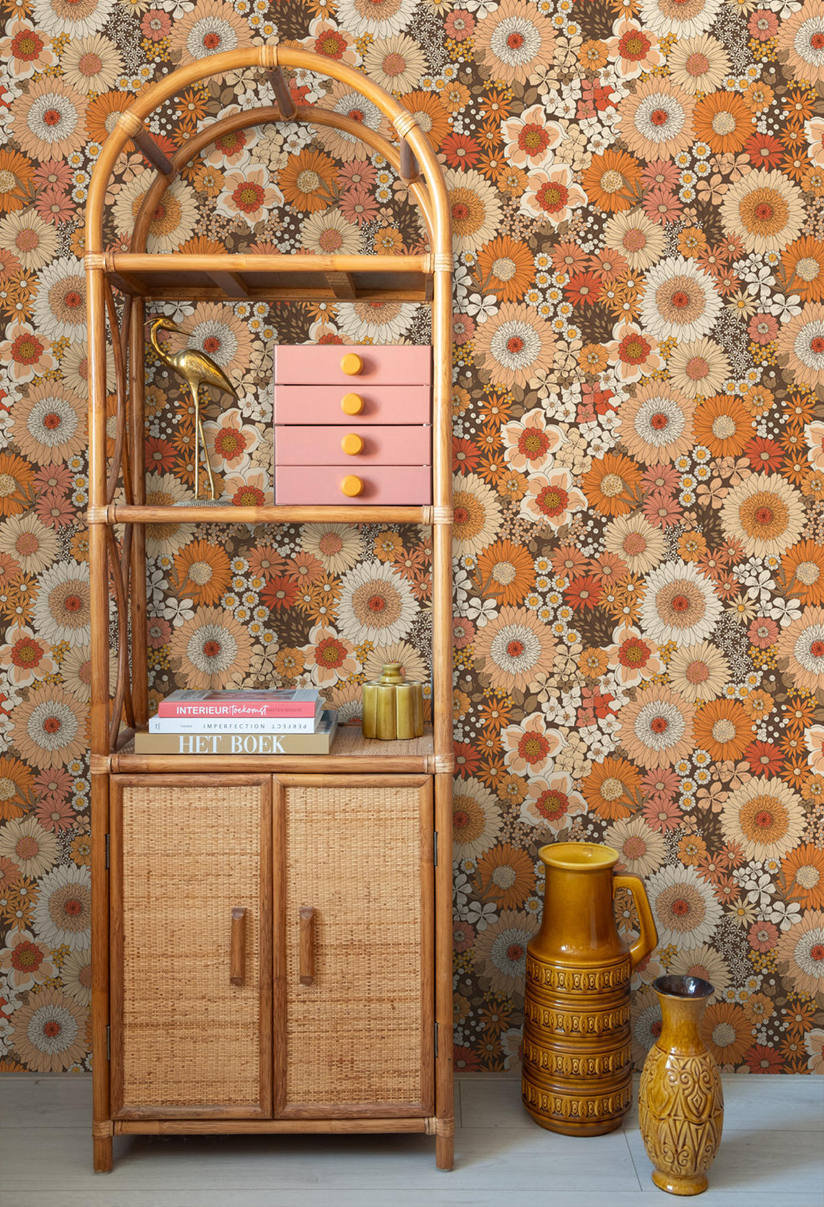 TAPETE Retro Blumen 50 x 900 cm - Orange, Papier (50/900cm) - ESTAhome