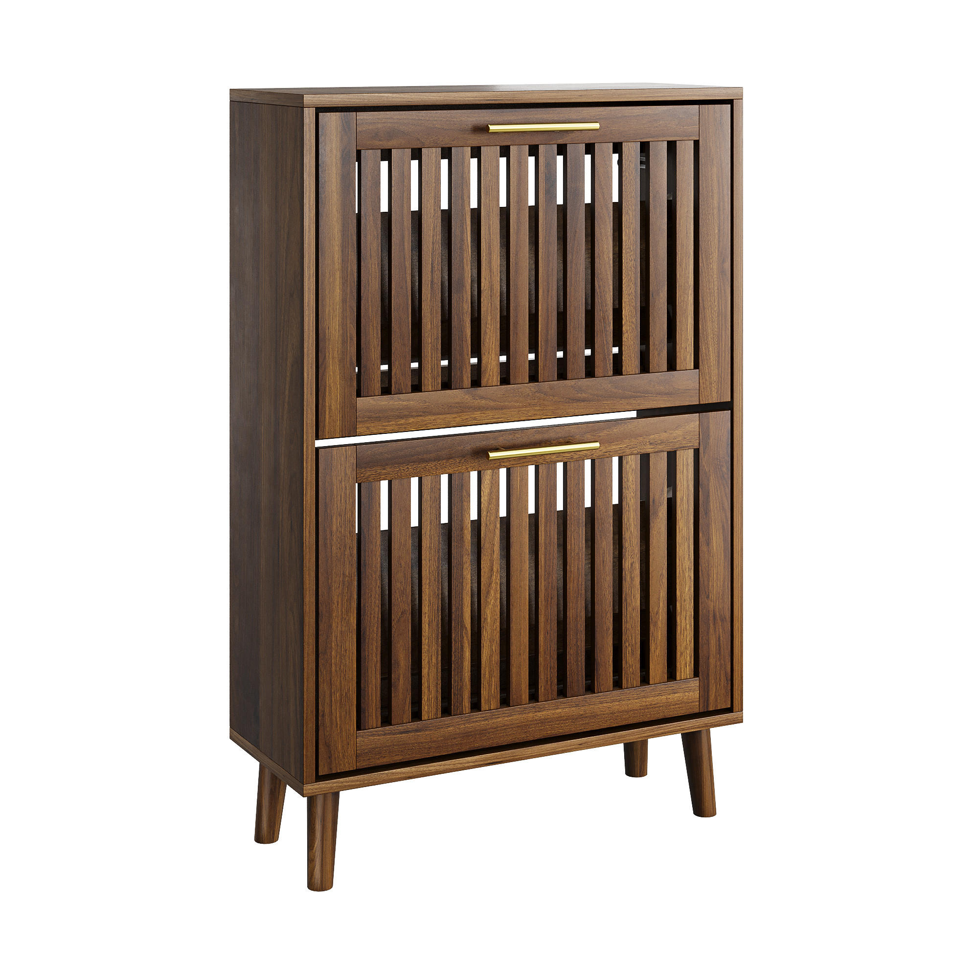 SCHUHSCHRANK 60 cm in Walnuss mit 2 Klappen und offenem Ablagefach - Walnussfarben, Holzwerkstoff (60/93/24cm) - Flora Grace