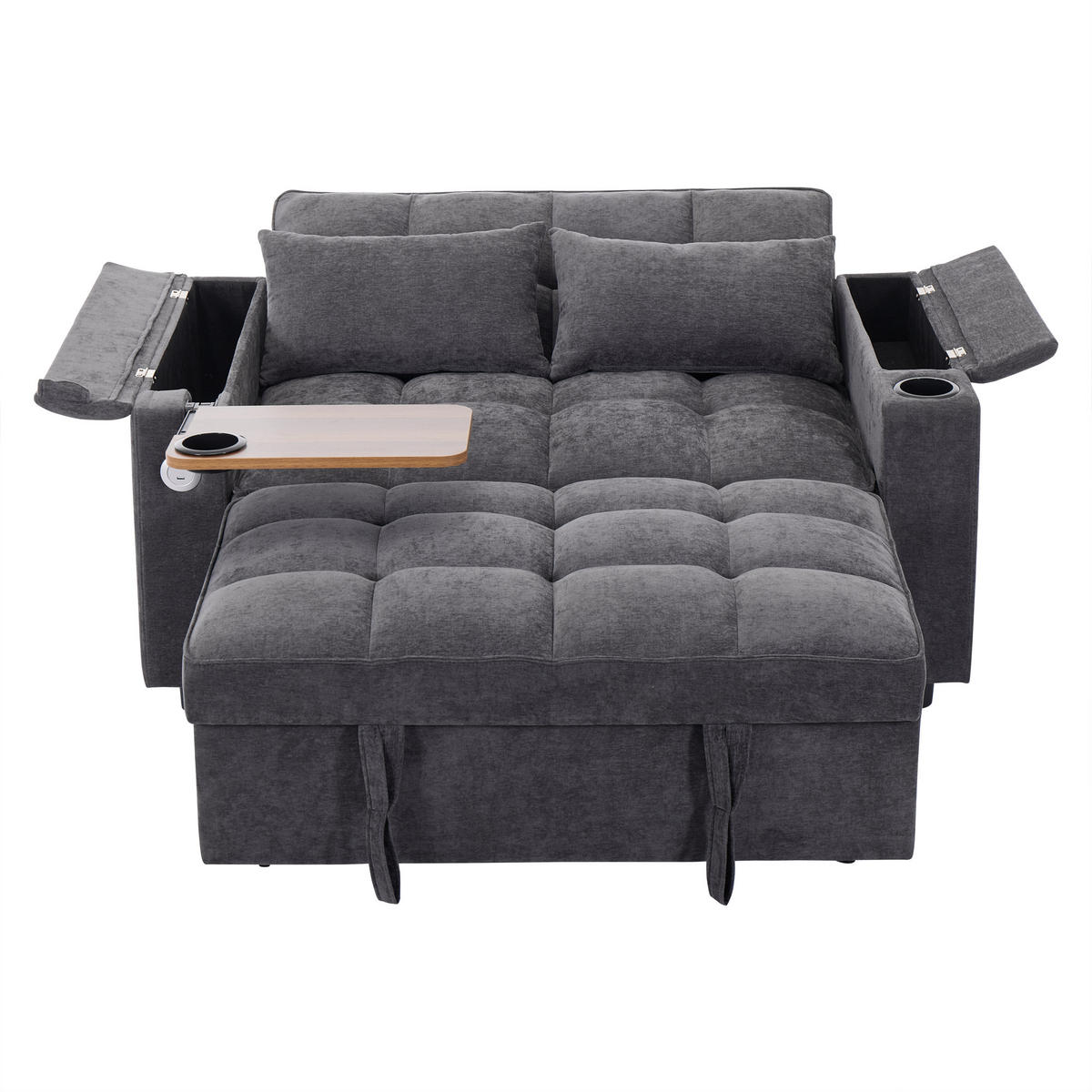 SCHLAFSOFA Stoff 3-in-1 mit USB-Anschluss, ausziehbar 140,5/74/82 cm (bis 161 cm), Grau - Grau, Textil (140.5/82/74cm) - Redom