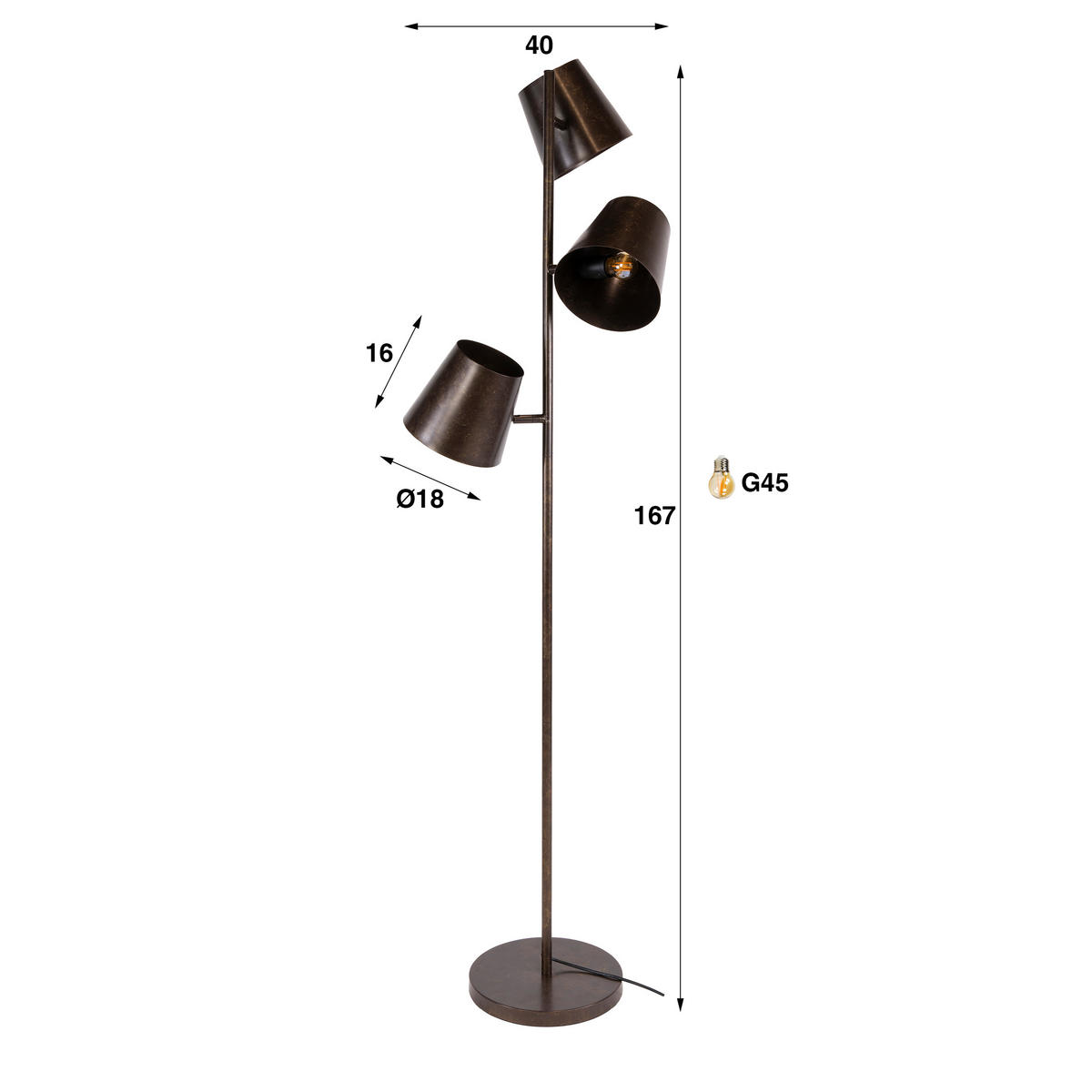 STEHLEUCHTE Kinetic Braun 40/40/167 cm - Braun, Metall (40/40/167cm) - Hoyz Collection