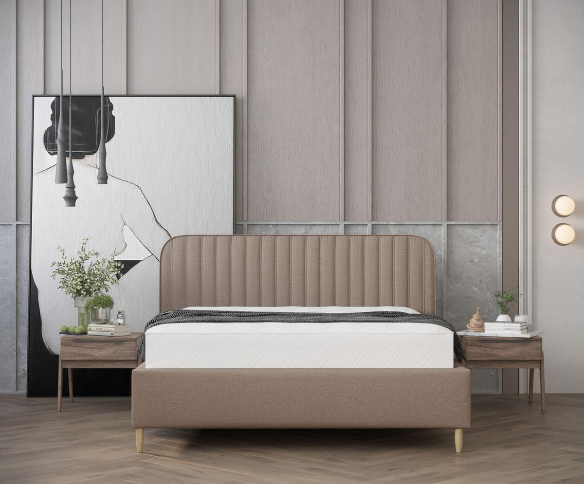 POLSTERBETT Noto Dunkelbeige 120/200 cm im Webstoff - Beige/Naturfarben, Holz/Holzwerkstoff (120/200cm) - Maison de Reve