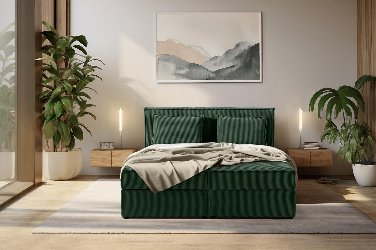 BOXSPRINGBETT ROTI mit Stauraum, dunkelgrün - Dunkelgrün/Schwarz, Holz/Holzwerkstoff (140/200cm) - KONSIMO®