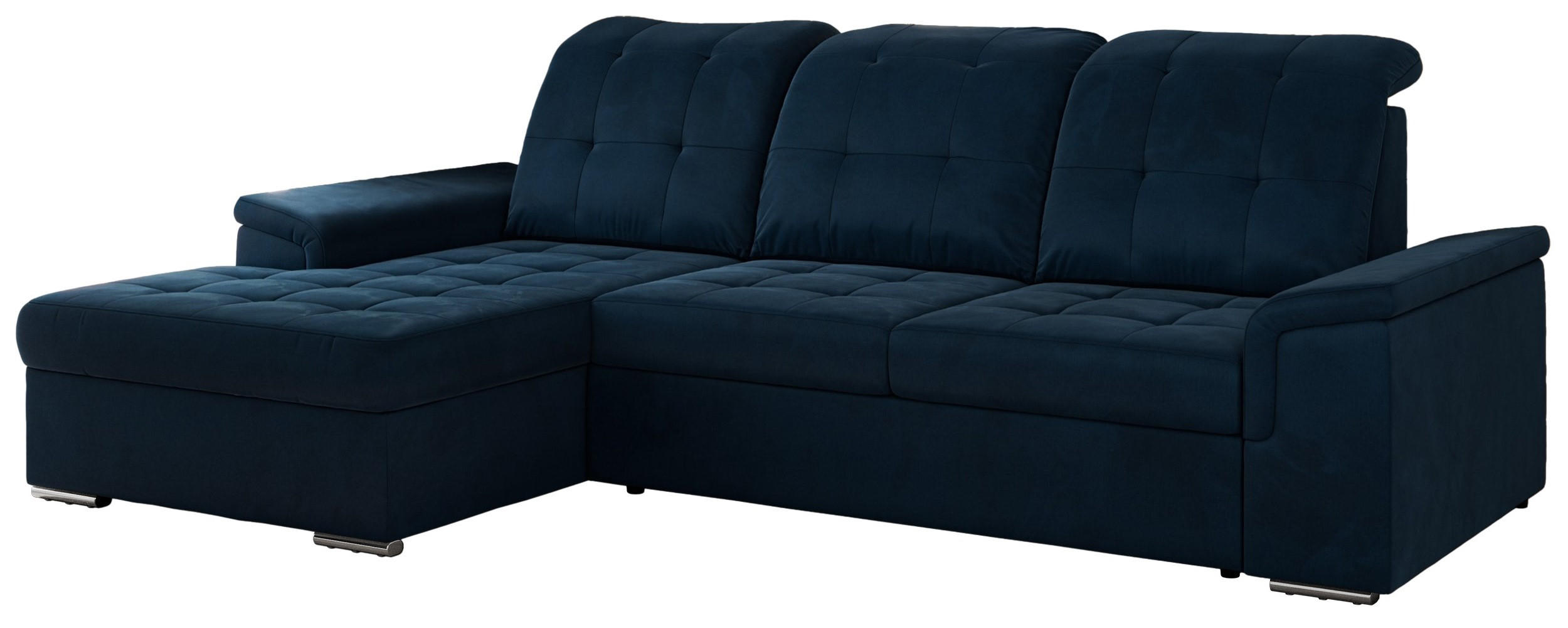 ECKSOFA MADRITO L - Dunkelblau Velorus - Links - Silberfarben/Dunkelblau, Textil/Metall (160/256cm)
