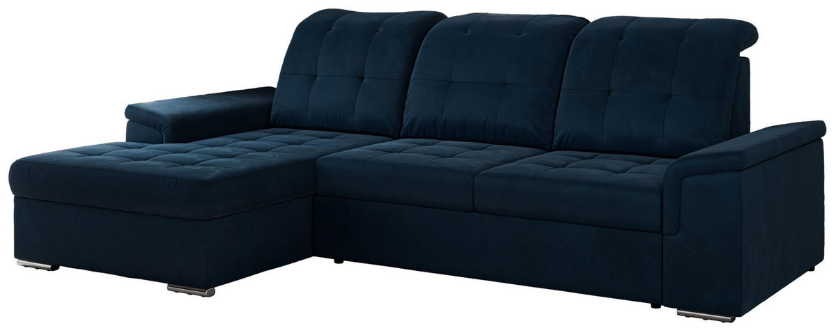 ECKSOFA MADRITO L - Dunkelblau Velorus - Links - Silberfarben/Dunkelblau, Textil/Metall (160/256cm)