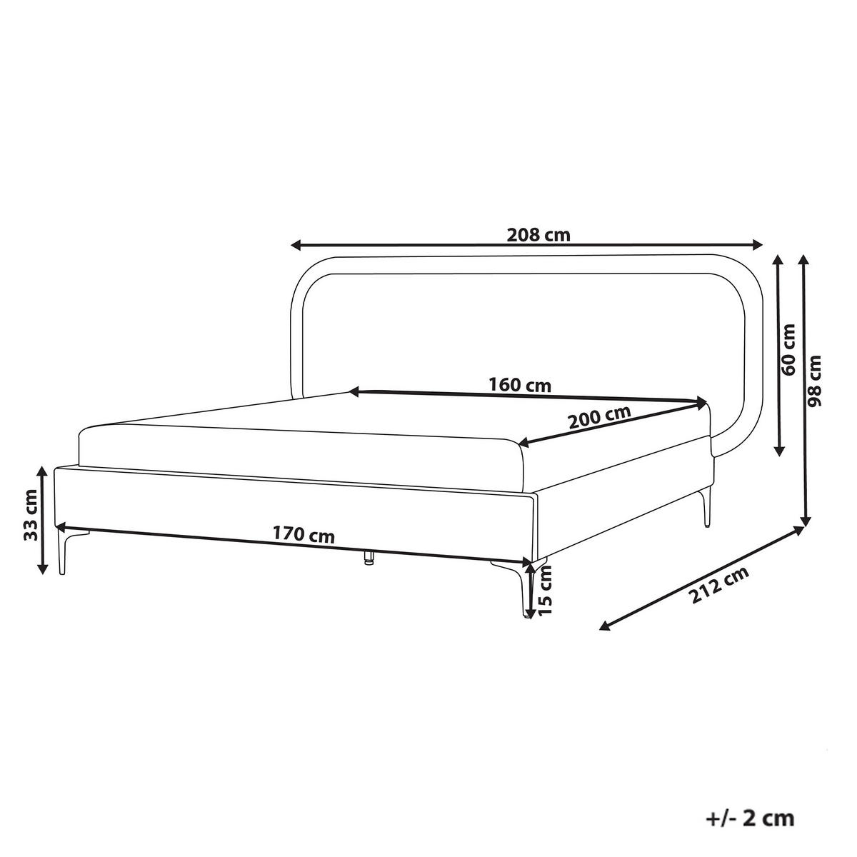 BETT mit Lattenrost 160/200 cm Hellgrau Suzette - Hellgrau, Textil (160/200cm) - Beliani