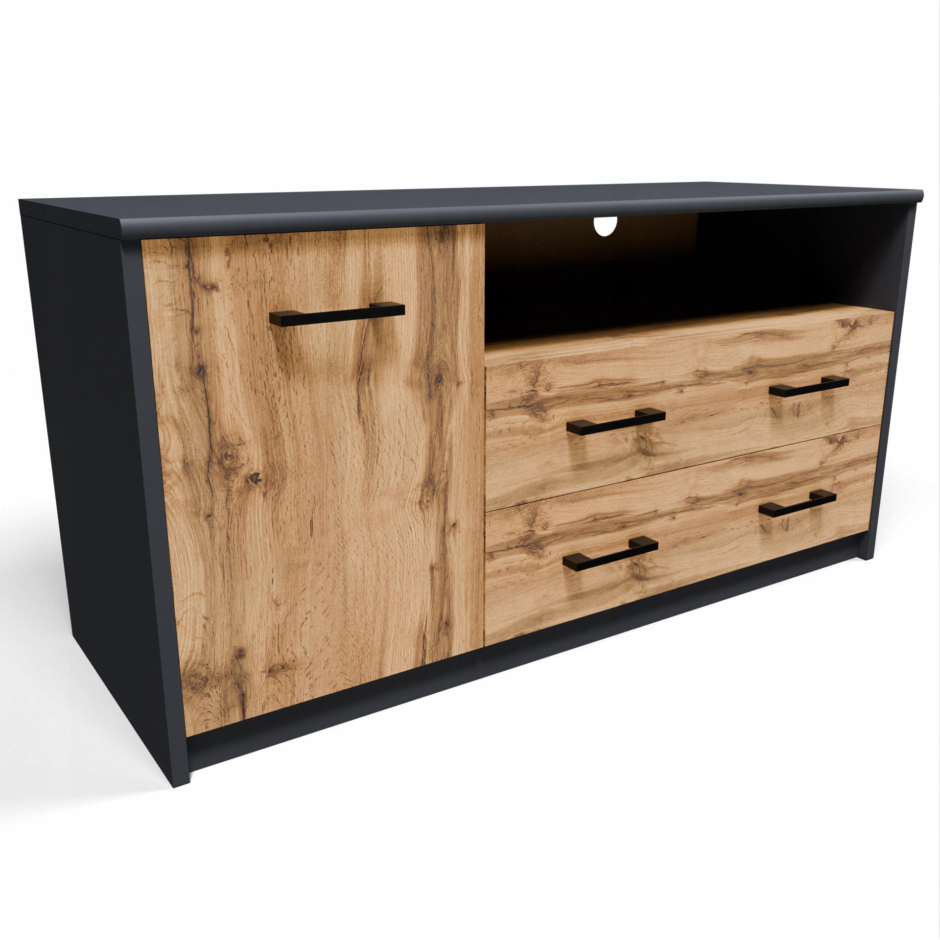 Matkam Möbel Fernsehkommode Anthrazit, Eiche Wotan 110x55x41 cm