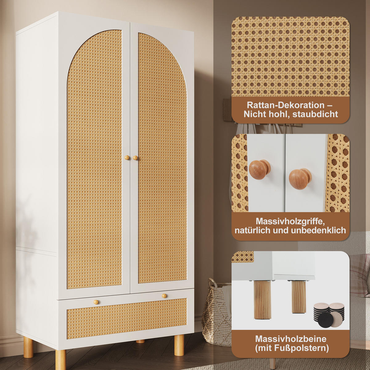 KLEIDERSCHRANK 85,5/52/180,5 cm weiß aus Holz mit Schublade - Weiß, Holz (85.5/180.5/52cm) - OKWISH