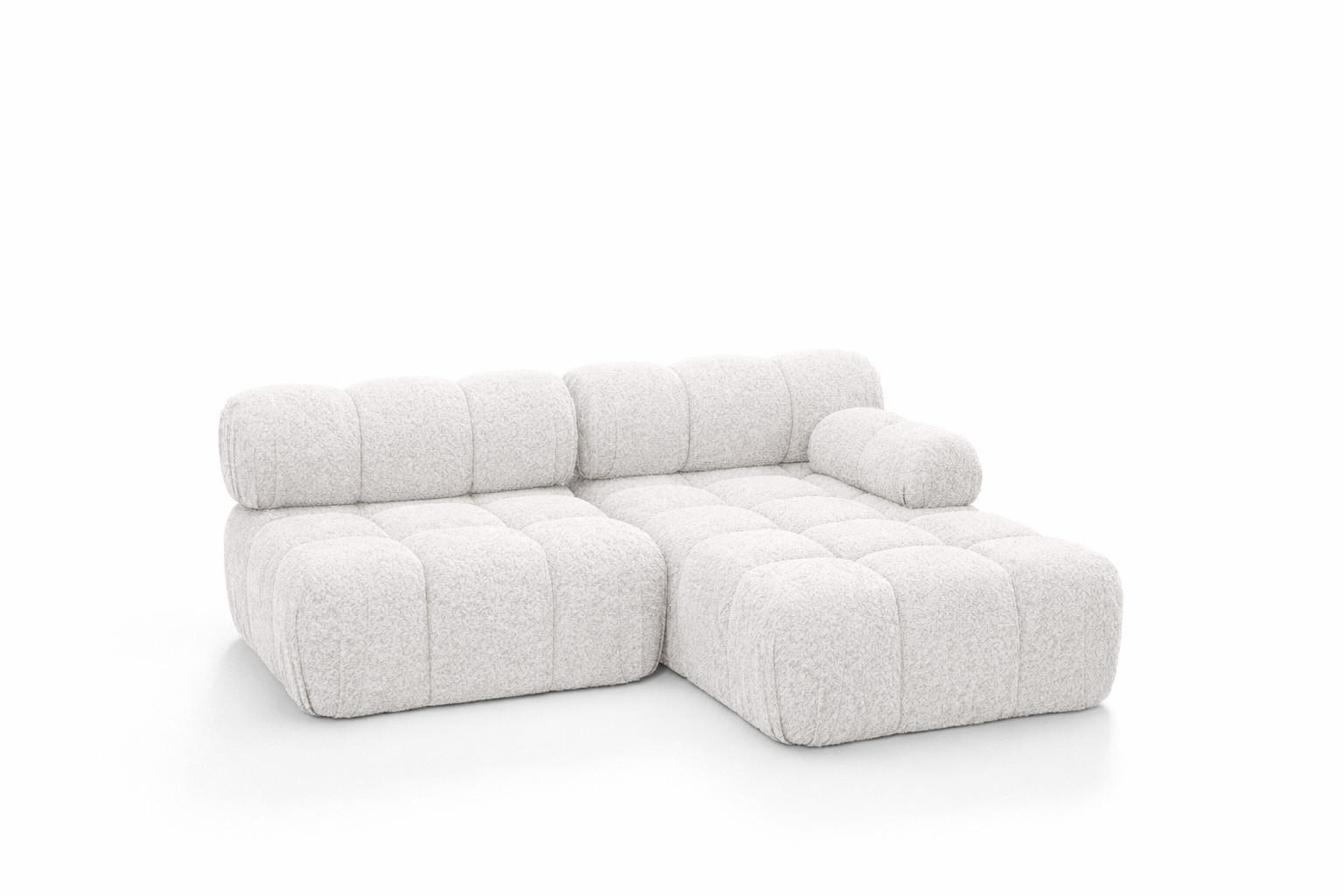 ECKSOFA L-Form Mini II Modular, Bouclé-Stoff Abriamo, Ecru, Rechts, Selia - Ecru, Holz (190/160cm) - Kaiser Möbel