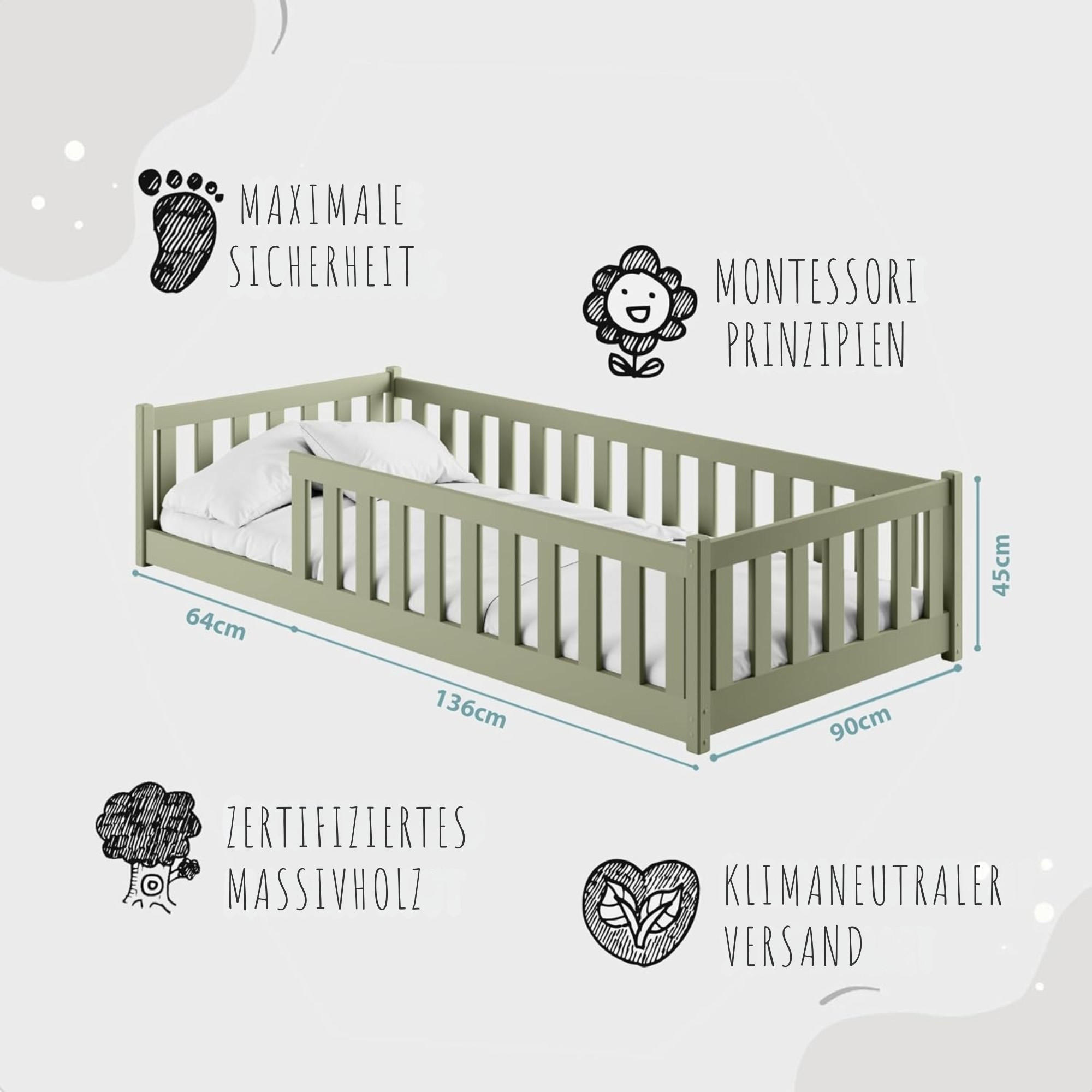 Thumbnail - Kids Collective Bodenbett, Olivgrün, Holz, 90x200 cm, Kinder- & Jugendzimmer, Kindermöbel, Kinderbetten, Kindereinzelbet...