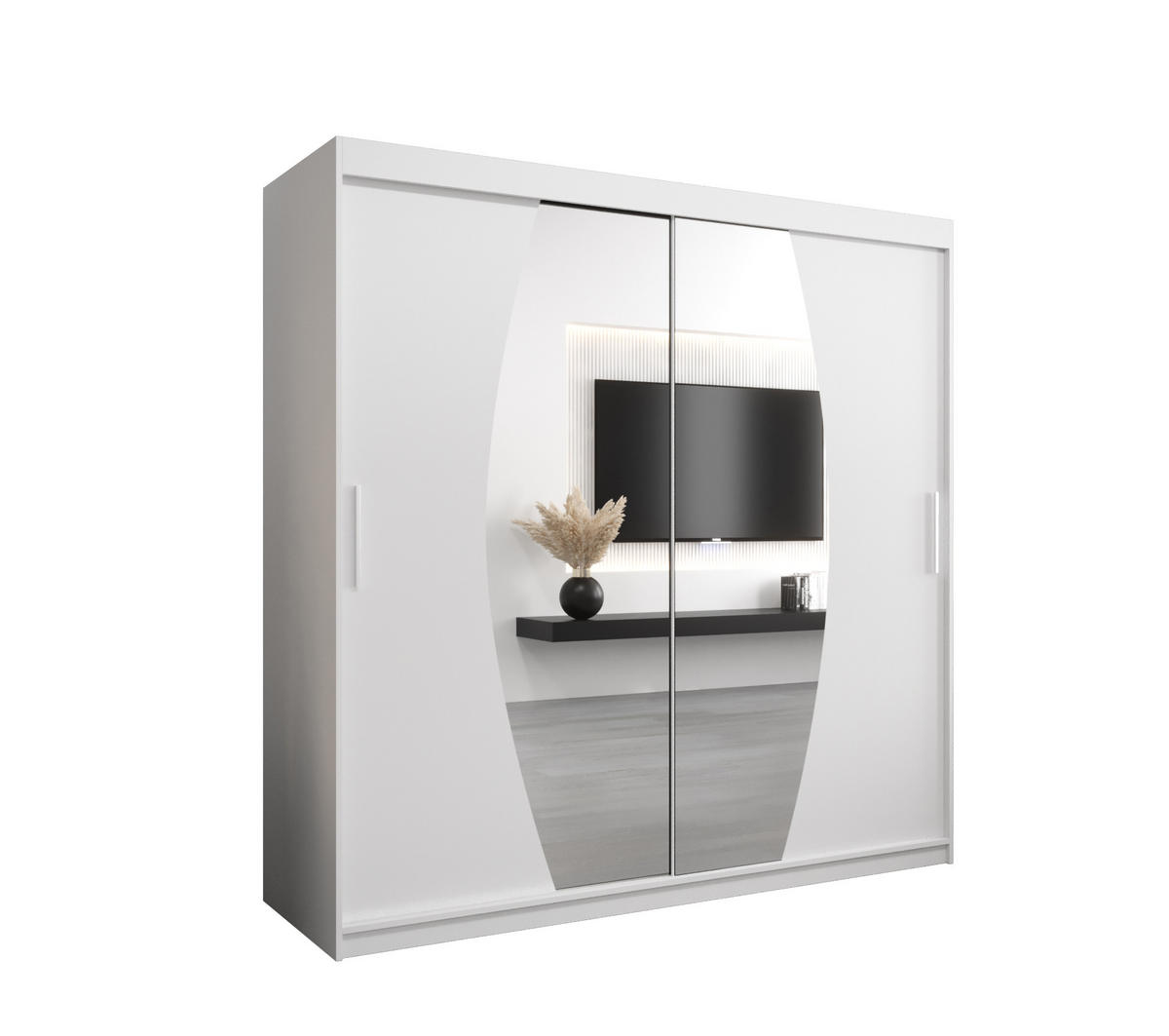 SCHWEBETÜRENSCHRANK 200/200/62 2-türig - Silberfarben/Weiß, Holz/Kunststoff (200/200/62cm) - MÖBEL KRYSPOL
