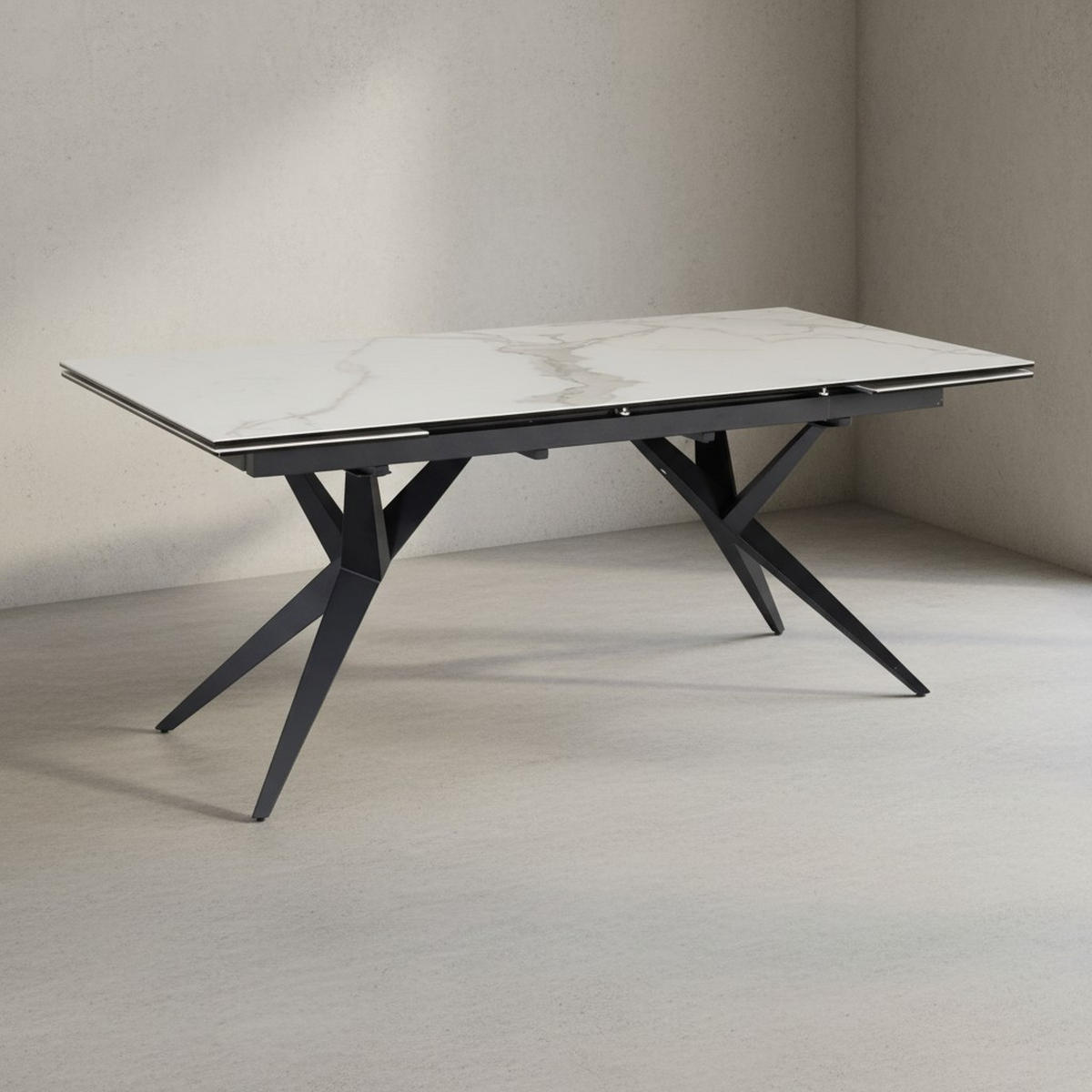 ESSTISCH Ausziehbar Keramik Glas Marmoroptik Groß, Weiß 180x95x76 cm - Schwarz/Weiß, Keramik/Metall (95/180/76cm) - KADIMA DESIGN