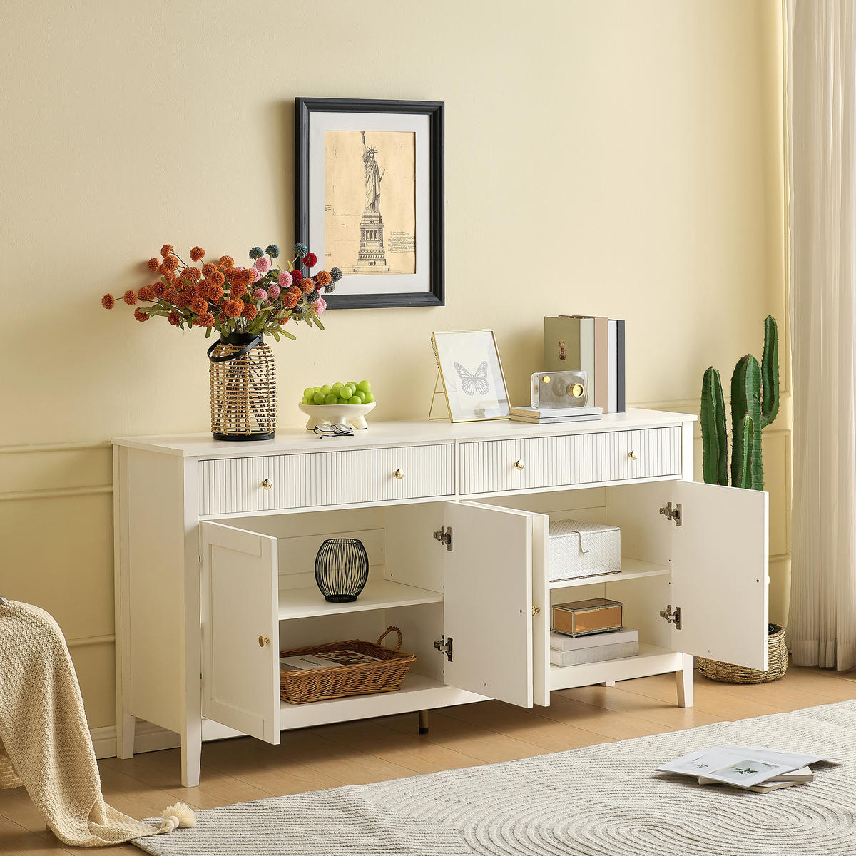 SIDEBOARD weiß 2 Schubladen 4 Türen - Weiß, Holz (160/82/40cm) - Fortuna Lai
