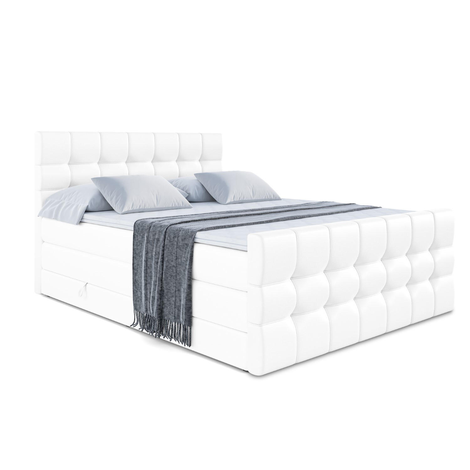 BOXSPRINGBETT BERO-Z KING - 120 x 200 - H3/H4 - Weiß Hochglanz - Weiß, Holzwerkstoff (120/200cm) - ALTDECOR
