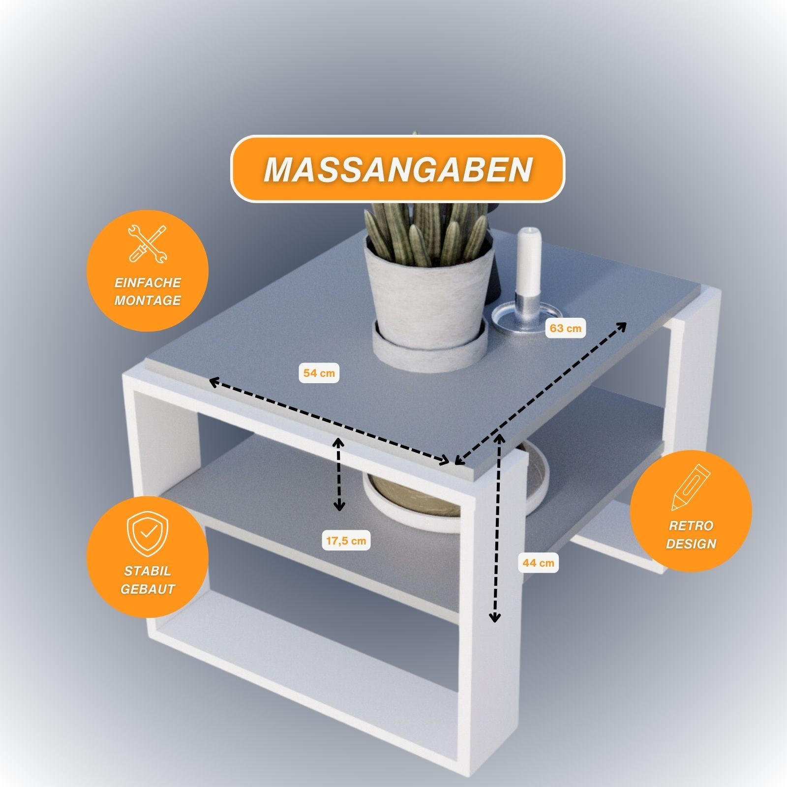 COUCHTISCH Holzwerkstoff rechteckig stabil Dunkelgrau 44/54/63cm - Dunkelgrau/Weiß, Holzwerkstoff (54/63/44cm) - CraftPAK