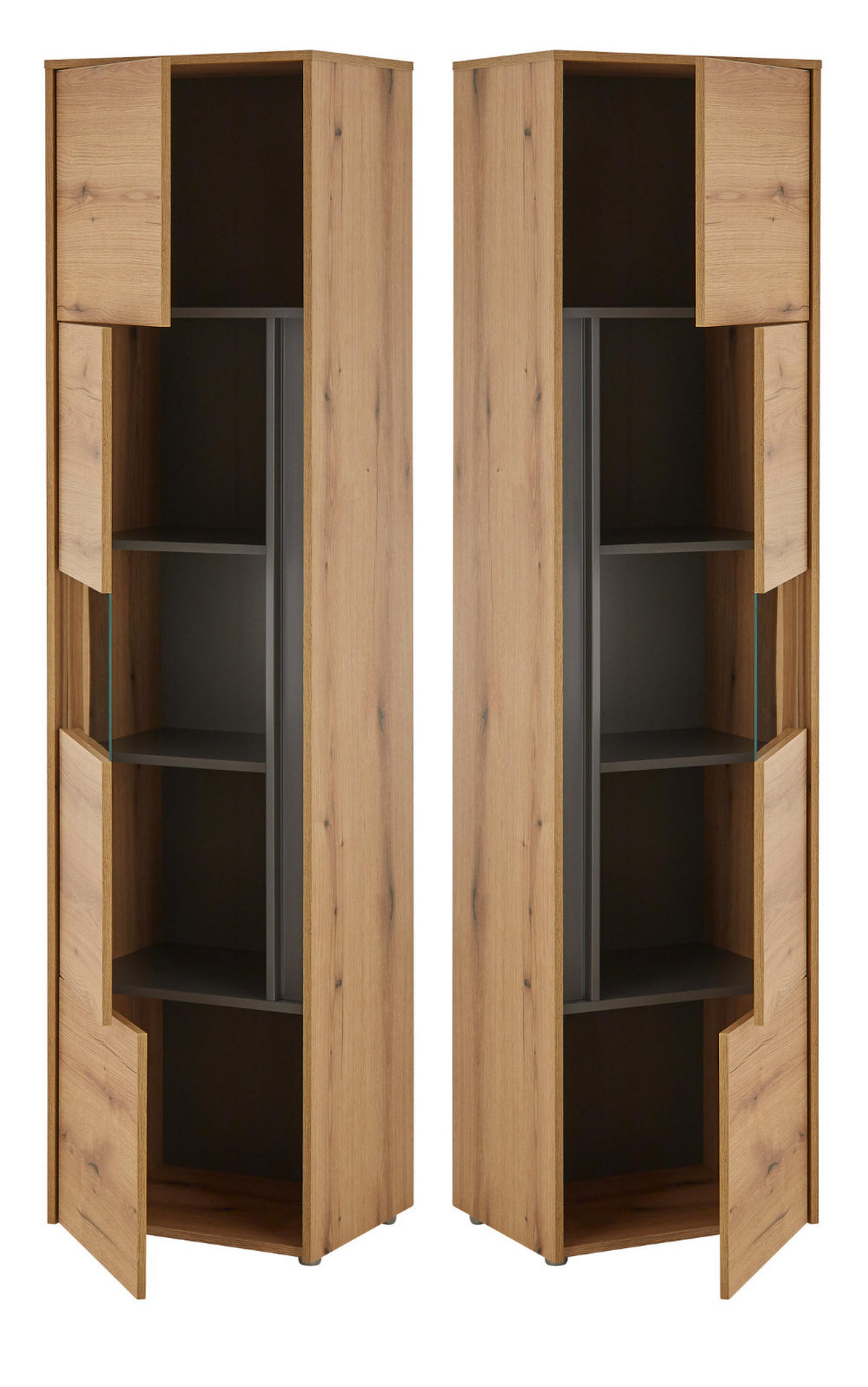 VITRINE Evoke Eiche, grau 50 x 197 cm, Vitrinenschrank 3-türig - Eichefarben/Schwarz, Glas/Holzwerkstoff (50/2/40cm) - Furn.Design