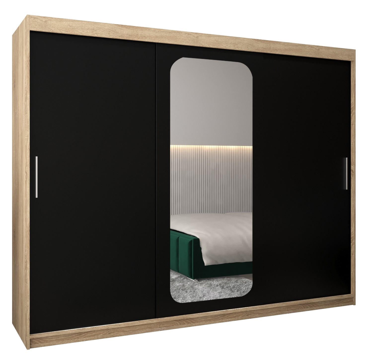 Abiks Möbel Schwebetürenschrank Sonoma Eiche, Schwarz 250x200x62 cm