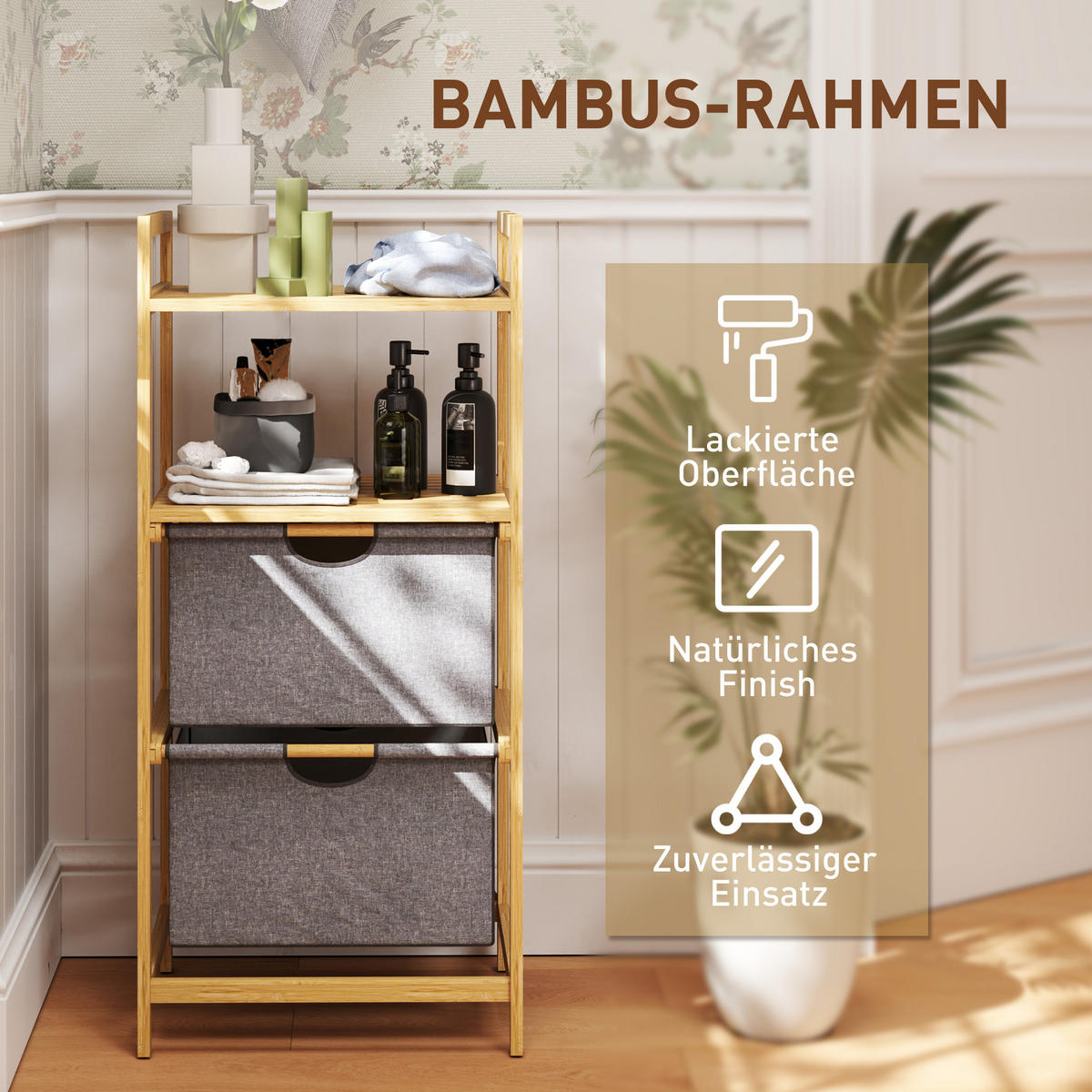 WÄSCHEKORB 35,4 L Wäschesammler, Natur - Naturfarben, Naturmaterialen (44/96/34cm) - HOMCOM