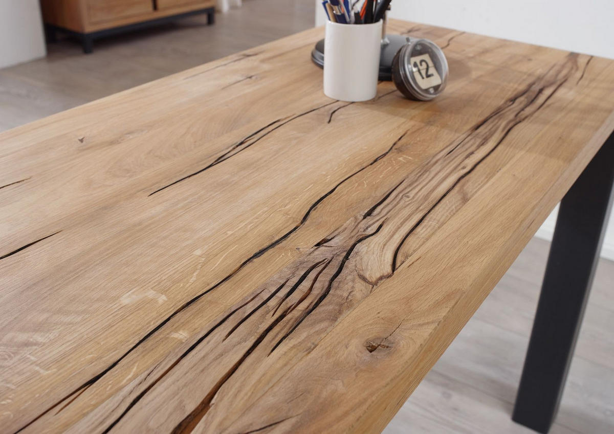 SCHREIBTISCH Wildeiche 220x55x76 natur geölt VILLANDERS #142 - Braun, Holz (55/220/76cm) - Massivmoebel24