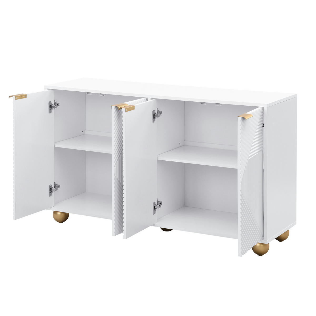 SIDEBOARD mit 4 Türen mit verstellbaren Innenregalen und graviertem Muster,Weiß - Goldfarben/Weiß, Holzwerkstoff/Metall (120/71.5/35cm) - EVRYAE