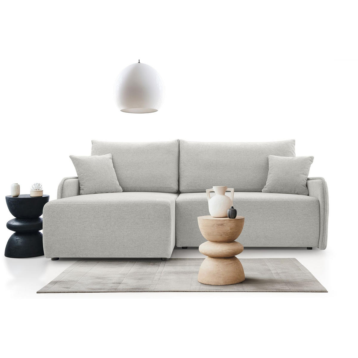 ECKSOFA Netarro, Graubeige Chenille, linksseitig - Taupe/Schwarz, Kunststoff/Textil (198/147cm) - Selsey