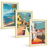BILDER SET 3er Set - 40x60 cm Goldrahmen - Retro-Stadtillustrationen - Goldfarben, Kunststoff (40/60cm) - TULUP