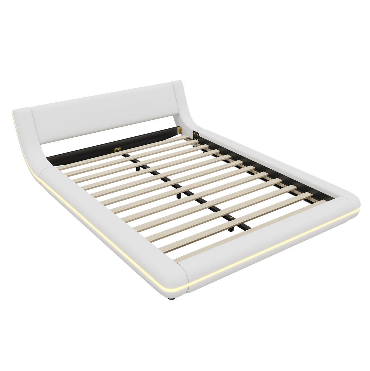 BETT 140/200 cm in Weiß – aus PU mit LED-Beleuchtung, inkl. Lattenrost - Weiß, Leder (140/200cm) - BEAOK