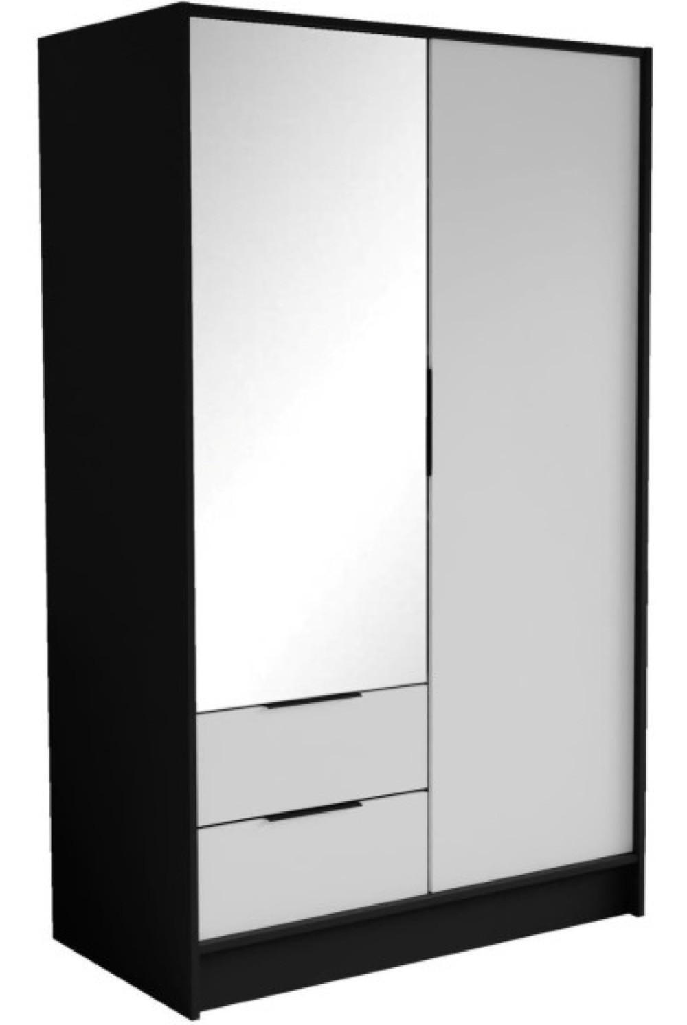 SCHRANK Schwarz Weiß NIKOLA 103 Mit Spiegel Und Verstellbaren Regalen - Transparent/Schwarz, Holzwerkstoff (102/200/51cm) - Sepro Meble