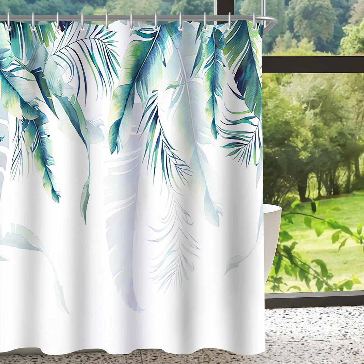 DUSCHVORHANG Grün Blätter 120 x 200 cm - Grün, Textil (120/200cm)