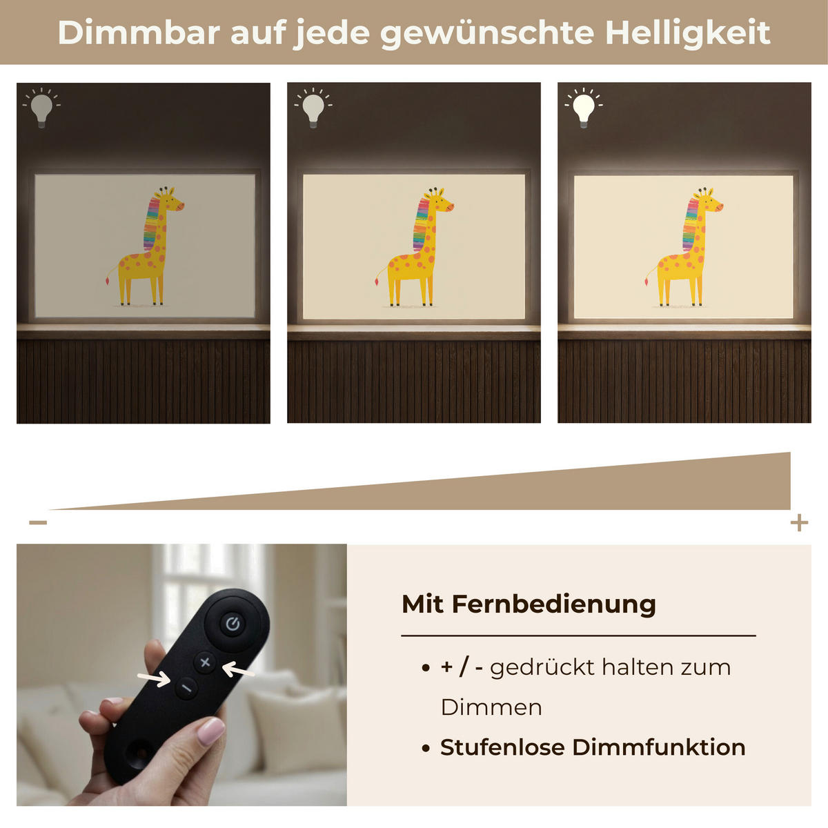 NACHTTISCHLAMPE MIT AKKU Giraffe - Regenbogenmähne - Beige 60x40 cm - Beige, Holzwerkstoff (8/60/40cm) - OnlyWow