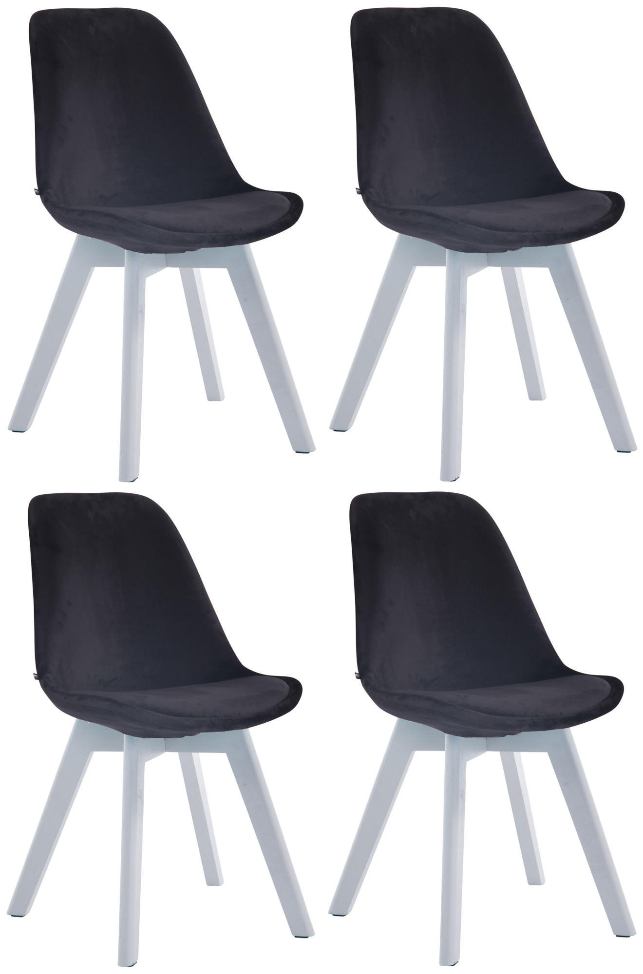 STUHL 4er Set Samt Schwarz - Schwarz/Weiß, Holz/Textil (48/84/55cm) - CLP