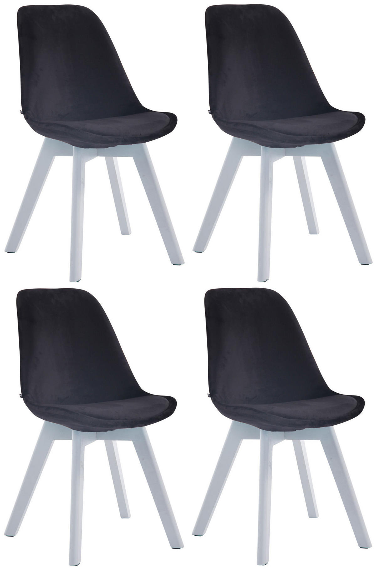 STUHL 4er Set Samt Schwarz - Schwarz/Weiß, Holz/Textil (48/84/55cm) - CLP