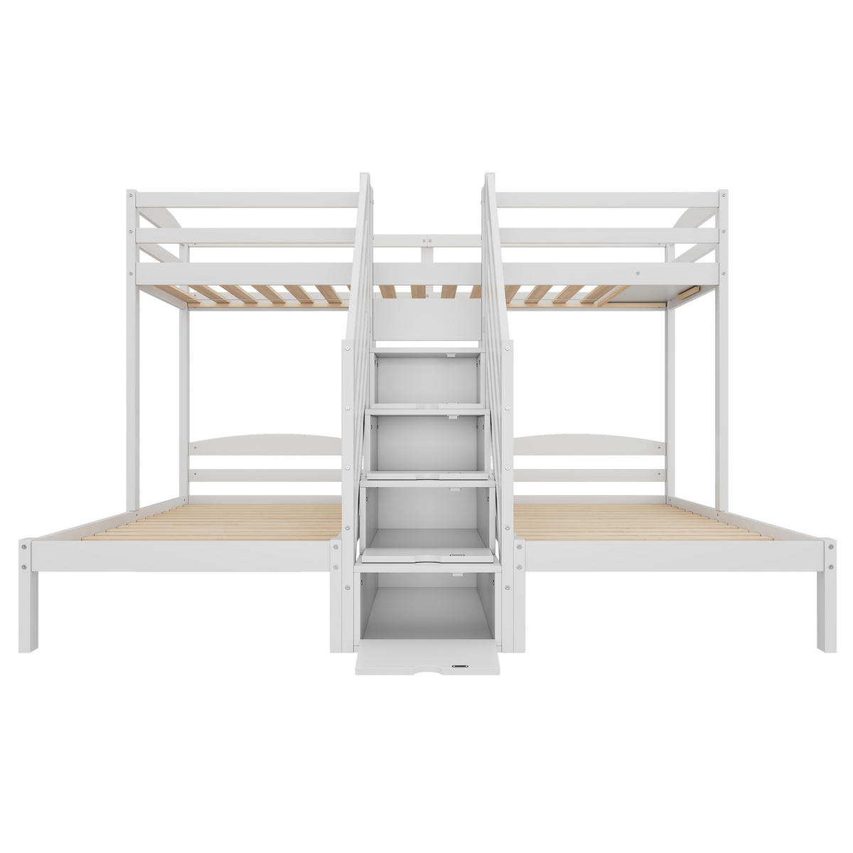 HOCHBETT 90x200cm Weiß Kiefernholz 3 Betten EN747 Leiter mit Schubladen - Weiß, Holz (90/200cm) - FLIEKS