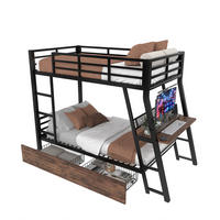 VYSOKÁ posteľ 90/200 cm čierna z kovu s písacím stolom LED osvetlením a zásuvkami - čierna, kov (90/200cm) - OKWISH