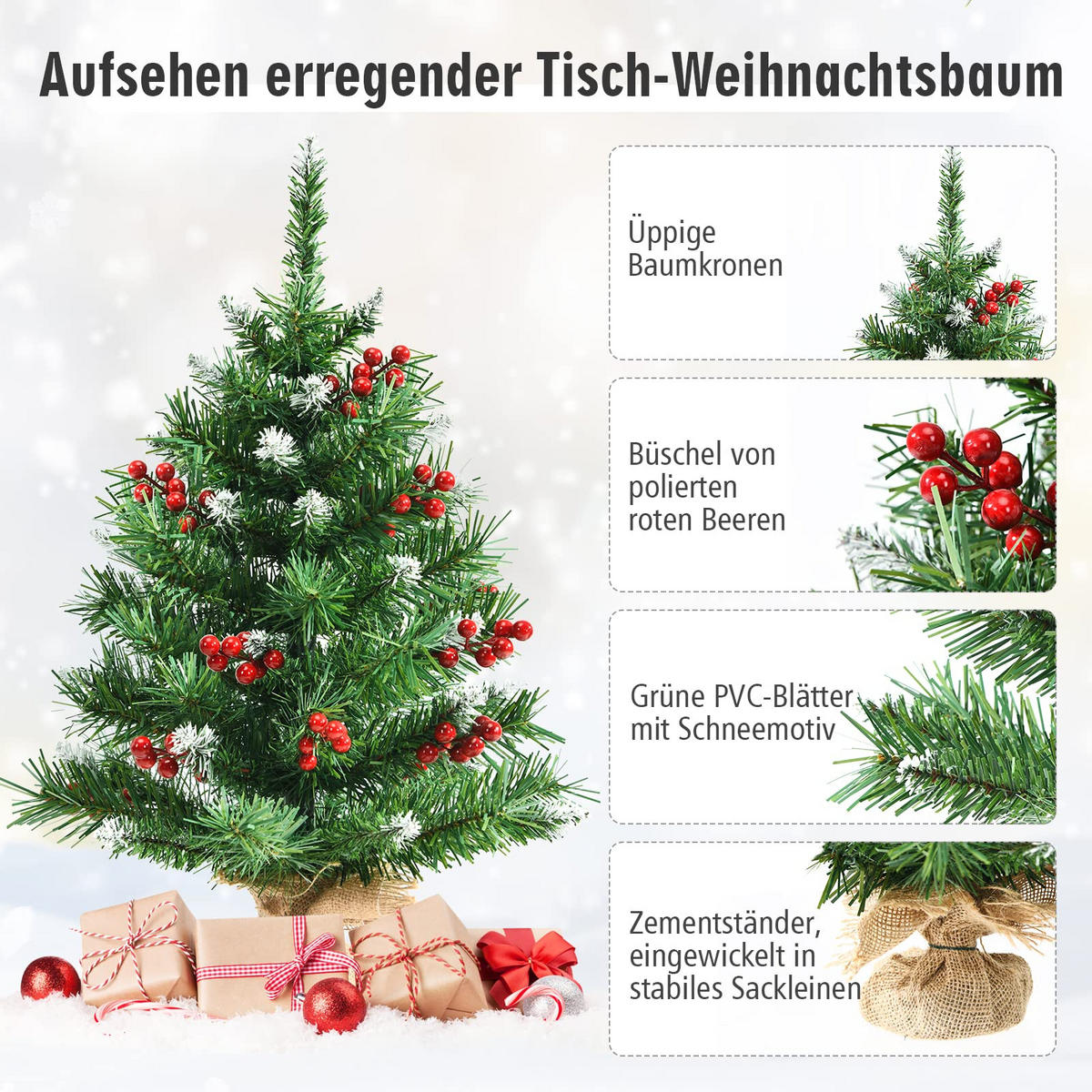 WEIHNACHTSBAUM Mini Tisch Tannenform mit Zementbasis 60 cm grün - Grün, Kunststoff (60cm) - COSTWAY