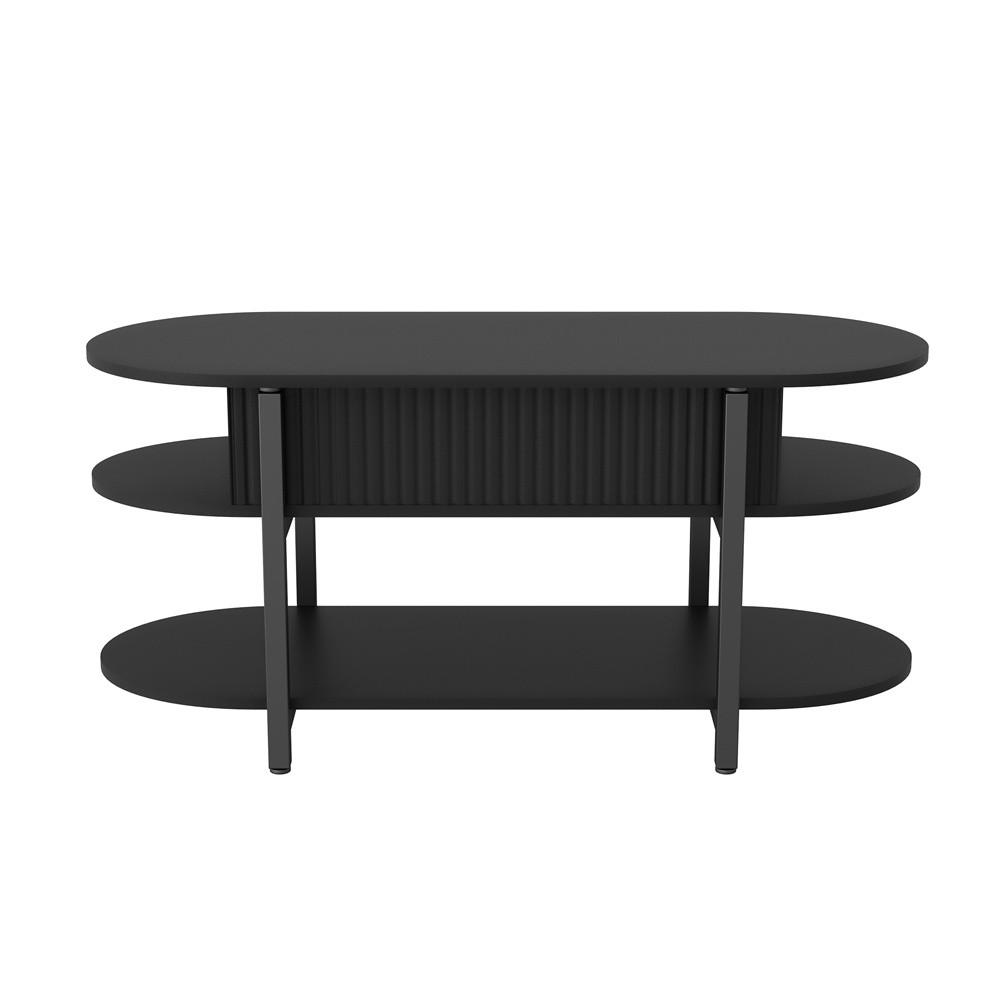 COUCHTISCH - Höhenverstellbarer Couchtisch - Ovaler Lift-Top Tisch mit Stauraum und schwarzen Beinen - Schwarz - Schwarz, Holzwerkstoff (45/106/50cm) - DELFA