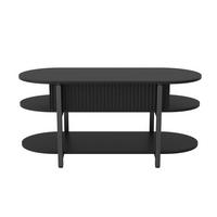 COUCHTISCH - Höhenverstellbarer Couchtisch - Ovaler Lift-Top Tisch mit Stauraum und schwarzen Beinen - Schwarz - Schwarz, Holzwerkstoff (45/106/50cm) - DELFA