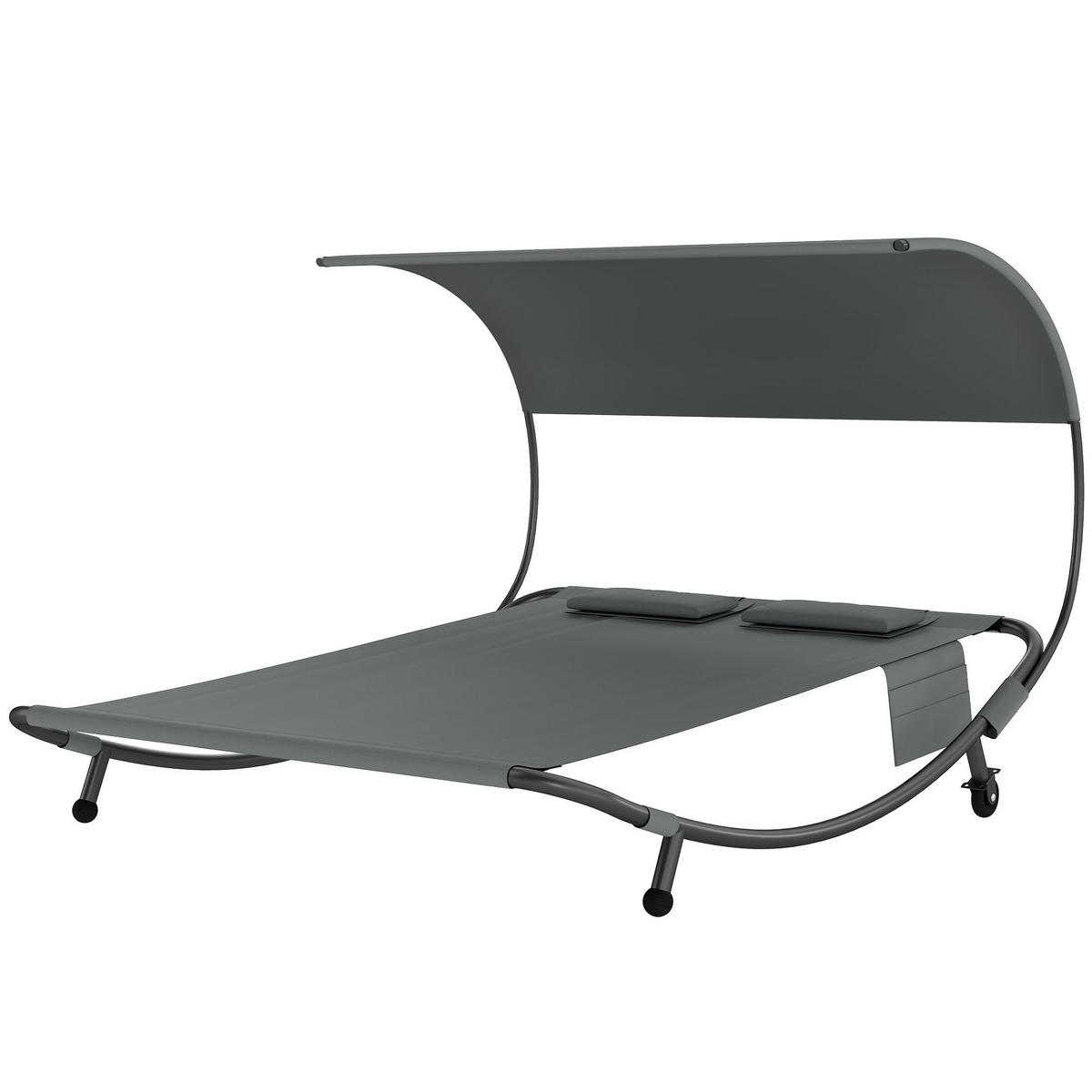SONNENLIEGE Doppelbett mit abnehmbarem Verdeck Rollen Kissen und Aufbewahrungstaschen,200*180*170cm,Grau - Grau, Metall (180/170/200cm) - Vallsero