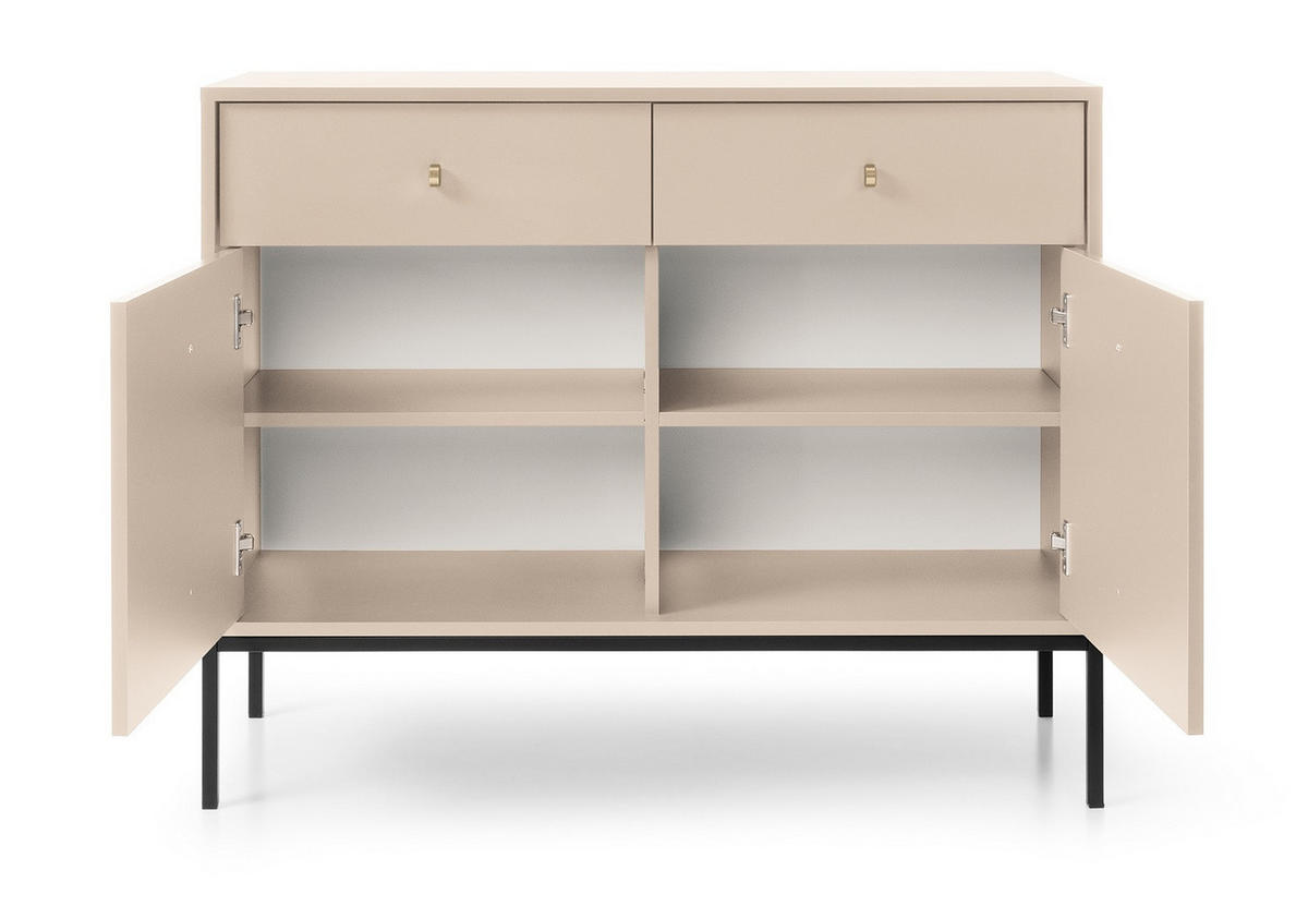KOMMODE mit Schubladen Monti, 104 cm, 2 Türen, Beige + Schwarz - Beige/Schwarz, Holz/Metall (104/83/39cm) - Emporius