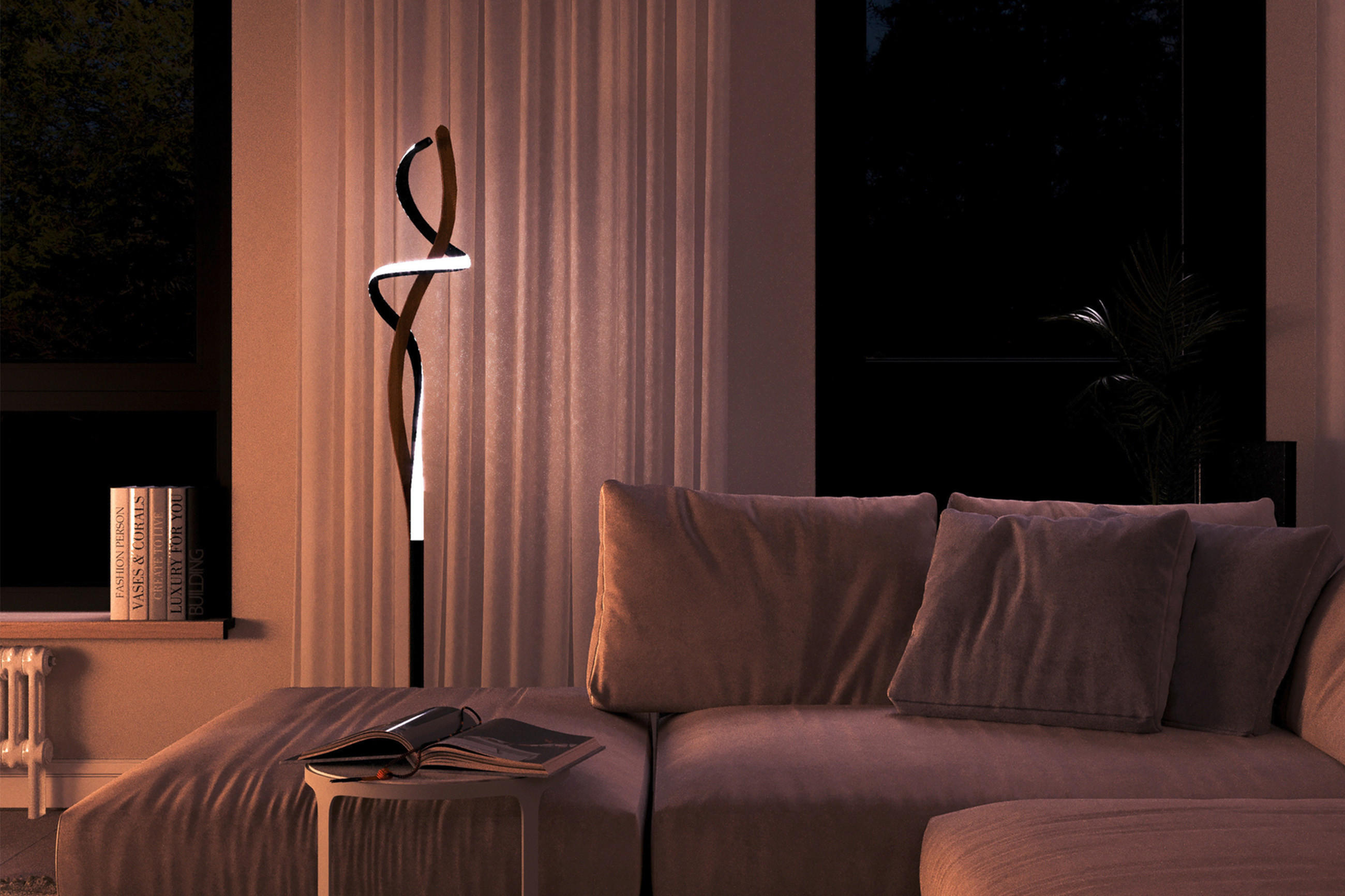 Dimmbare Stehlampe in einem Wohnzimmer