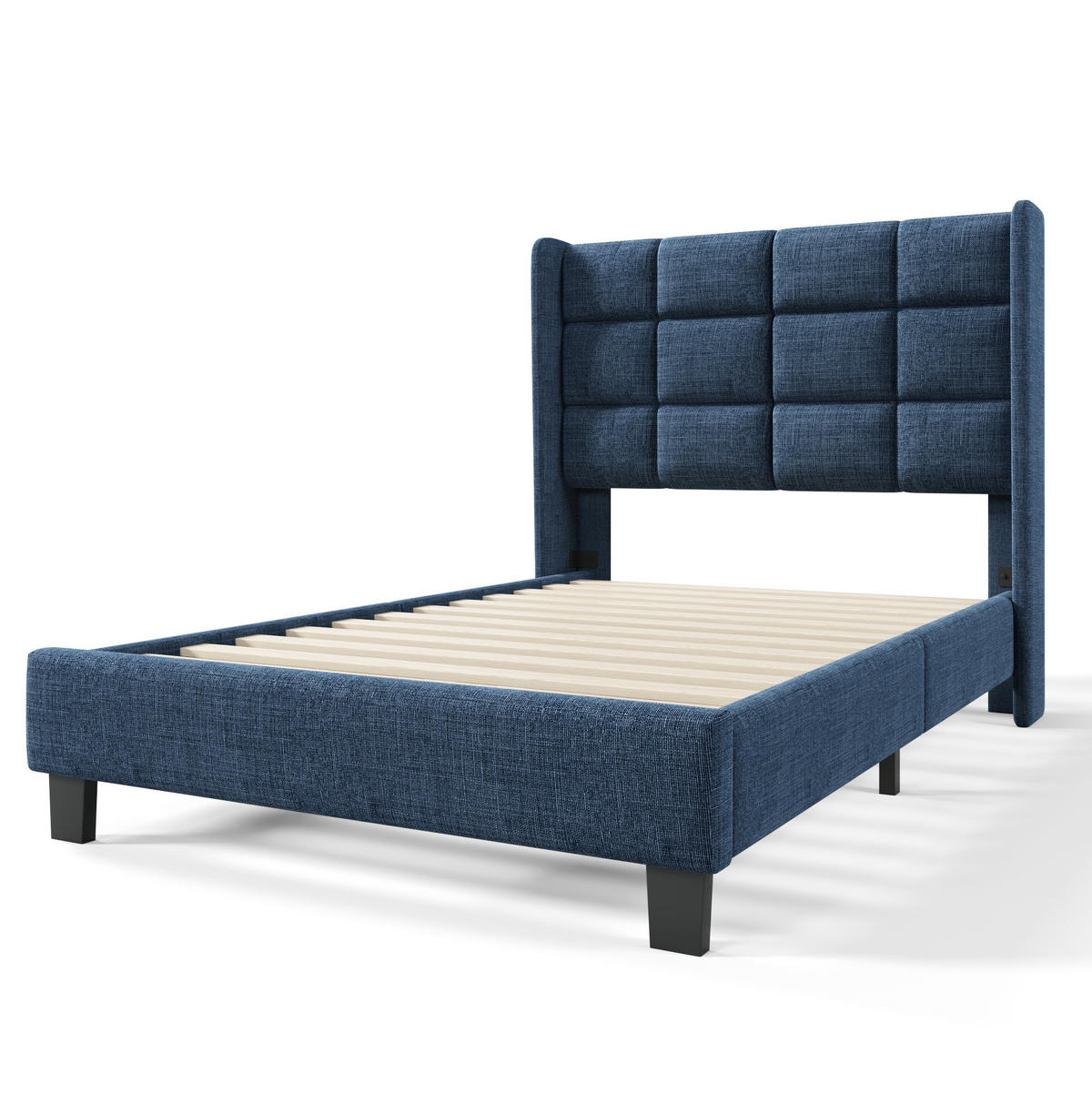 BETT mit Lattenrost 90x200 cm Leinen Blau - Blau, Metall (90/200cm) - Meubliv