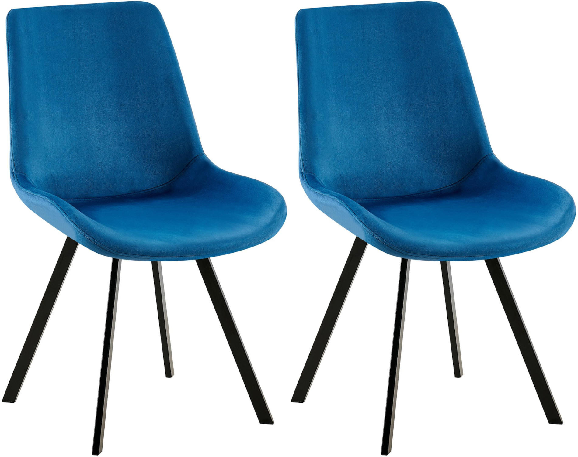 STUHL 2er Set Samt dunkelblau - Schwarz/Dunkelblau, Textil/Metall (53/89/59cm) - CLP