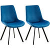 STUHL 2er Set Samt dunkelblau - Schwarz/Dunkelblau, Textil/Metall (53/89/59cm) - CLP