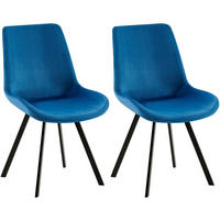 STUHL 2er Set Samt dunkelblau - Schwarz/Dunkelblau, Textil/Metall (53/89/59cm) - CLP